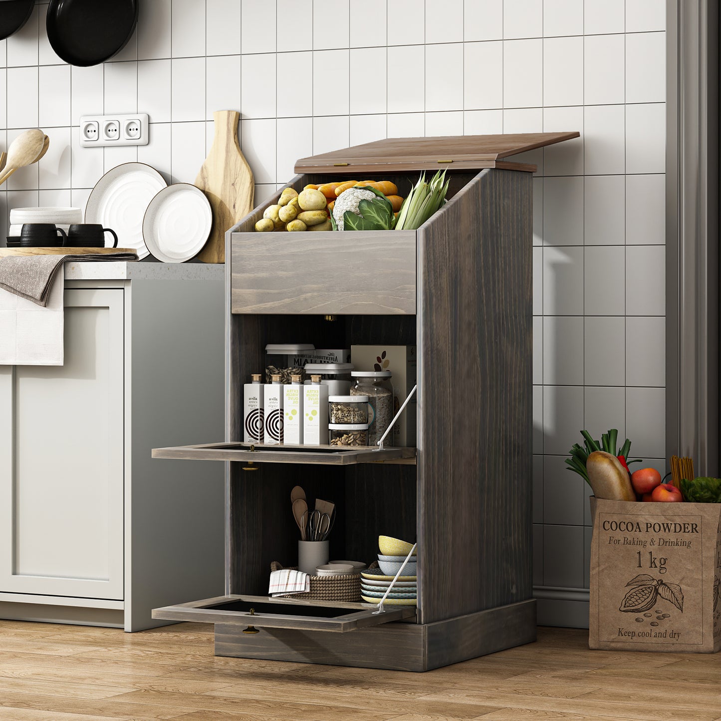 Potato Storage Cabinets, Farmhouse 3 Tiers Storage Box for Vegetable