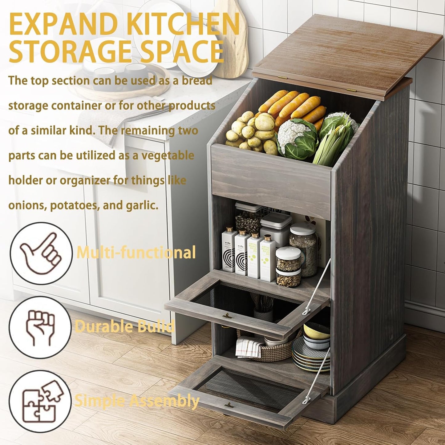 Potato Storage Cabinets, Farmhouse 3 Tiers Storage Box for Vegetable