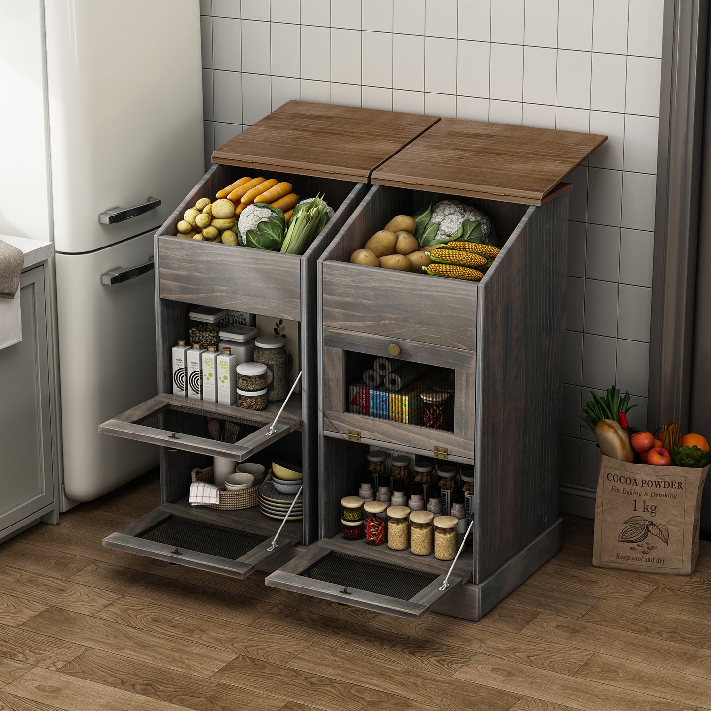Potato Storage Cabinets, Farmhouse 3 Tiers Storage Box for Vegetable