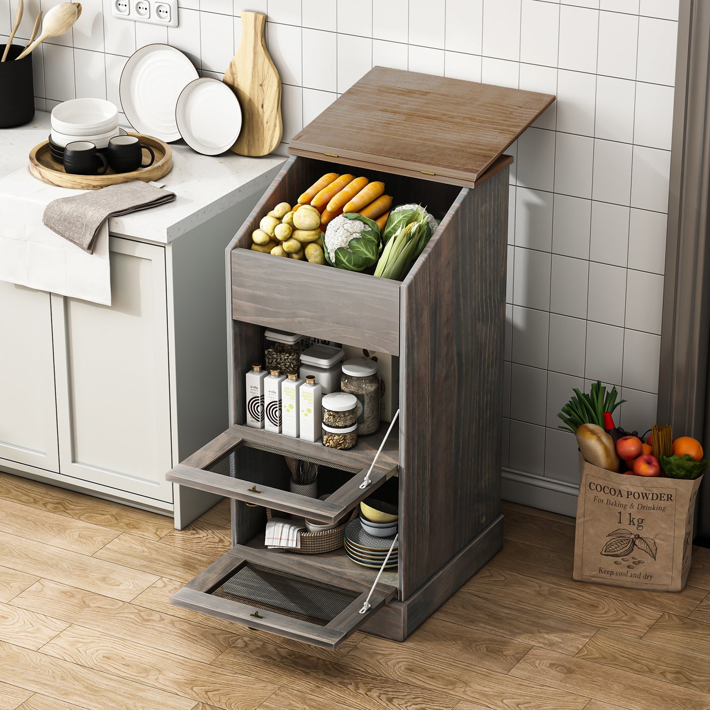 Potato Storage Cabinets, Farmhouse 3 Tiers Storage Box for Vegetable