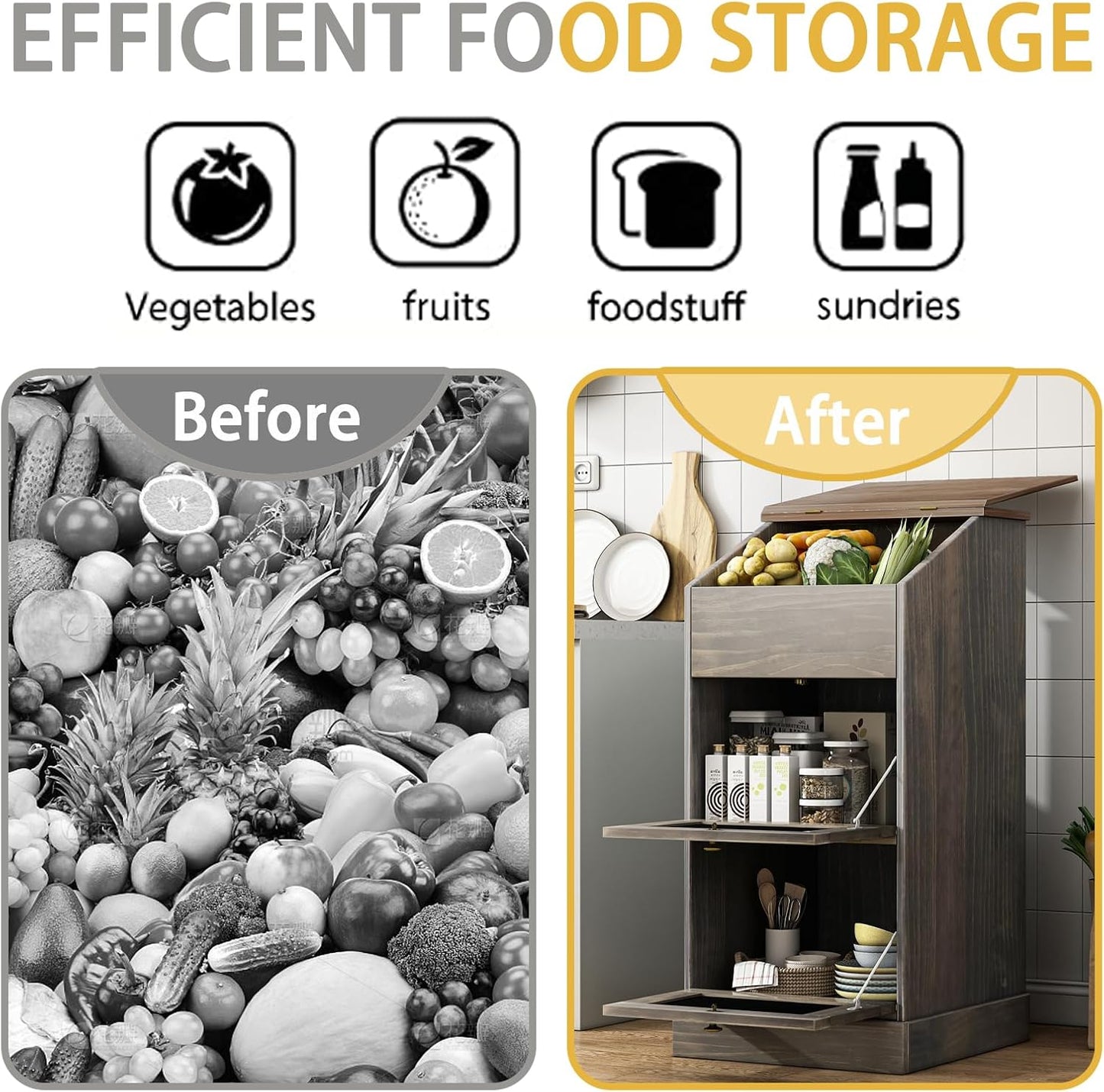 Potato Storage Cabinets, Farmhouse 3 Tiers Storage Box for Vegetable