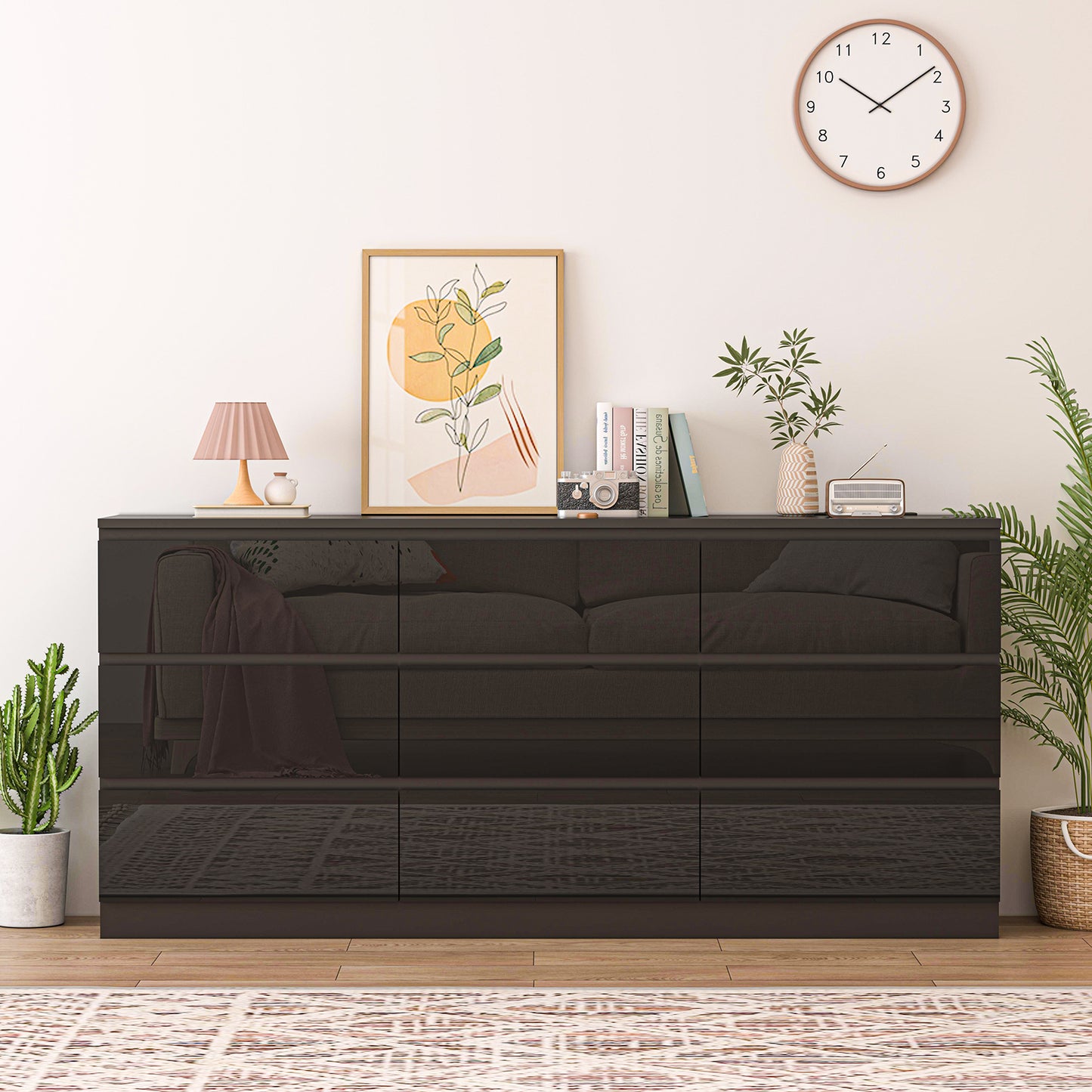 70" High Gloss 9 Drawers Dresser Chest with Power Outlet
