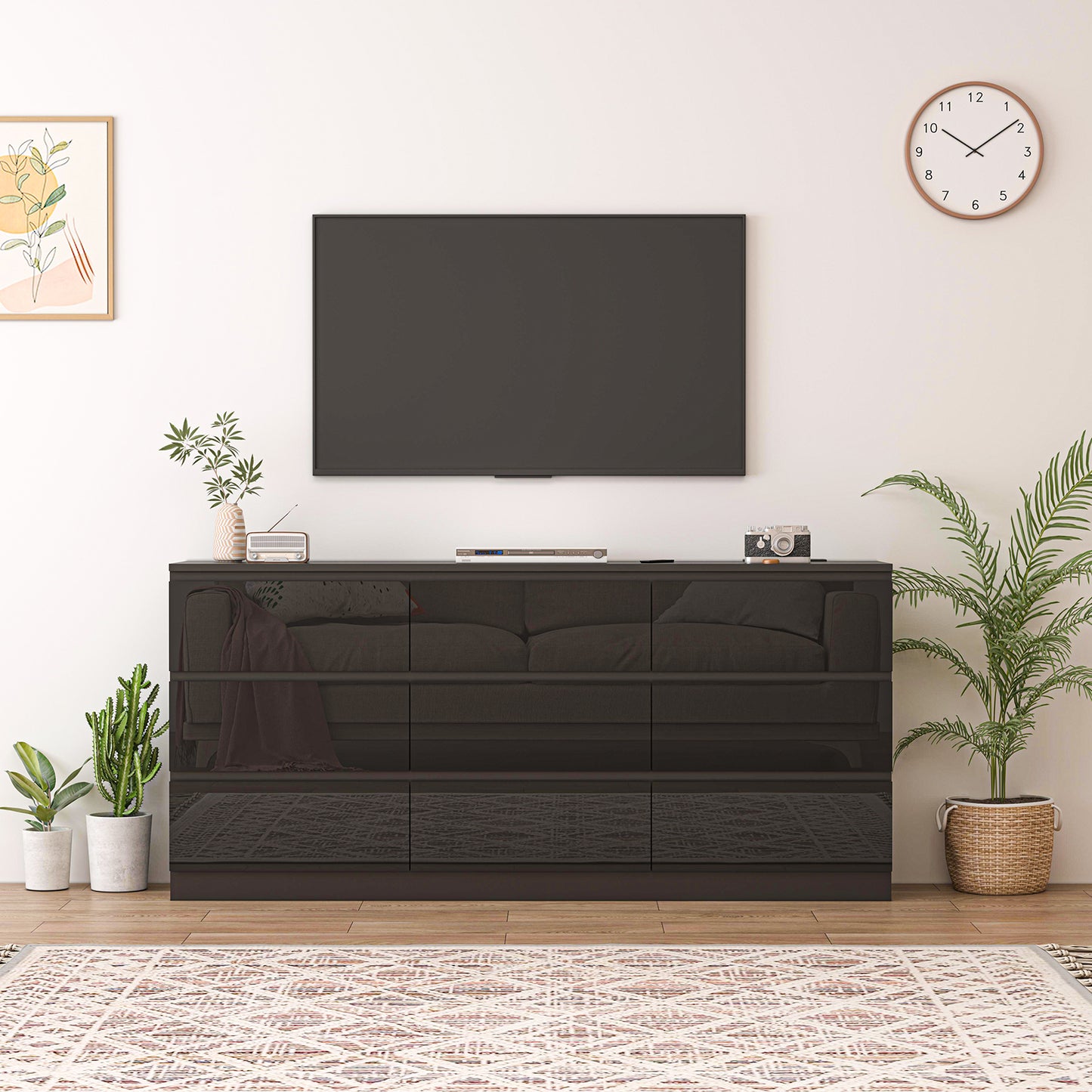 70" High Gloss 9 Drawers Dresser Chest with Power Outlet