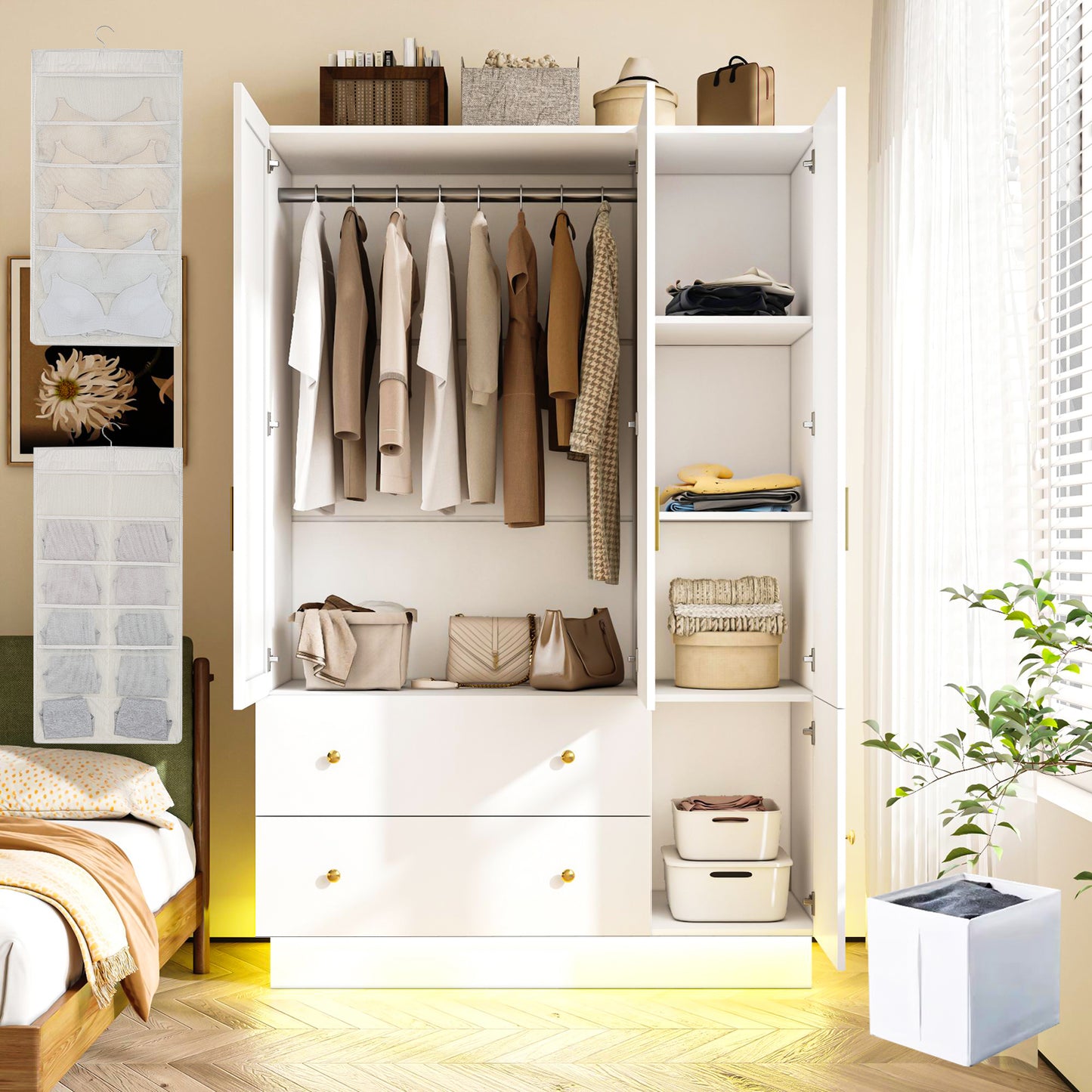 3 Doors LED Armoire Wardrobe Closet with Mirror