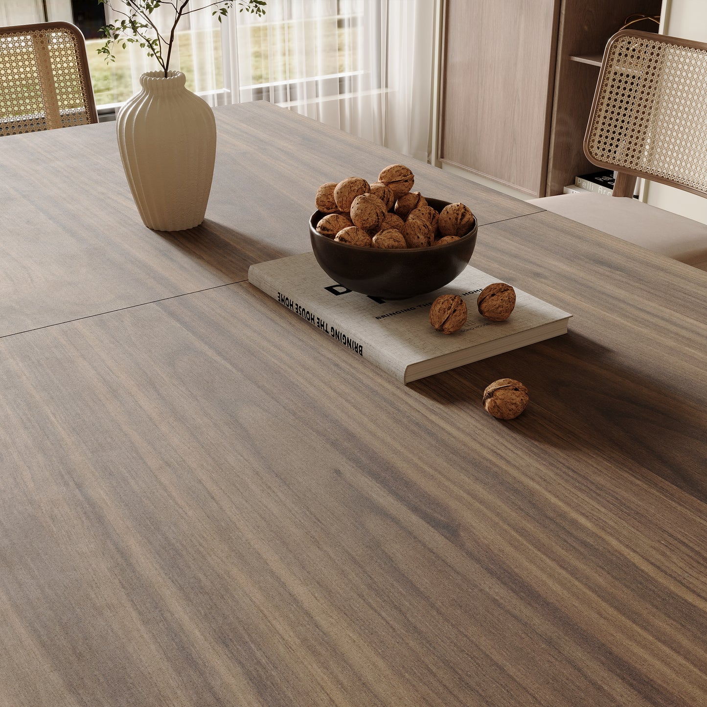 55-86.6" Expandable Dining Table for 6 8 People(NO SEATING INCLUDED)
