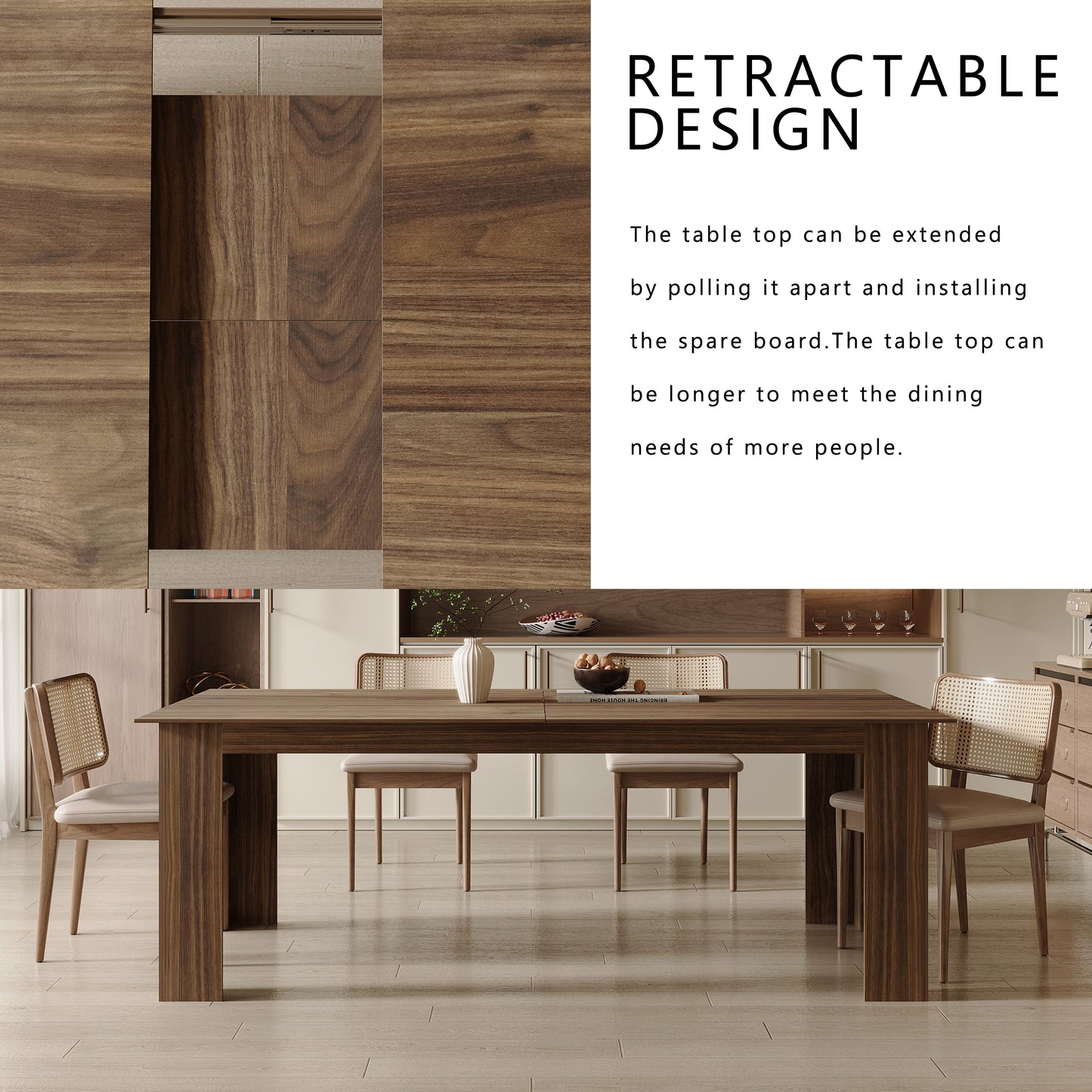 55-86.6" Expandable Dining Table for 6 8 People(NO SEATING INCLUDED)