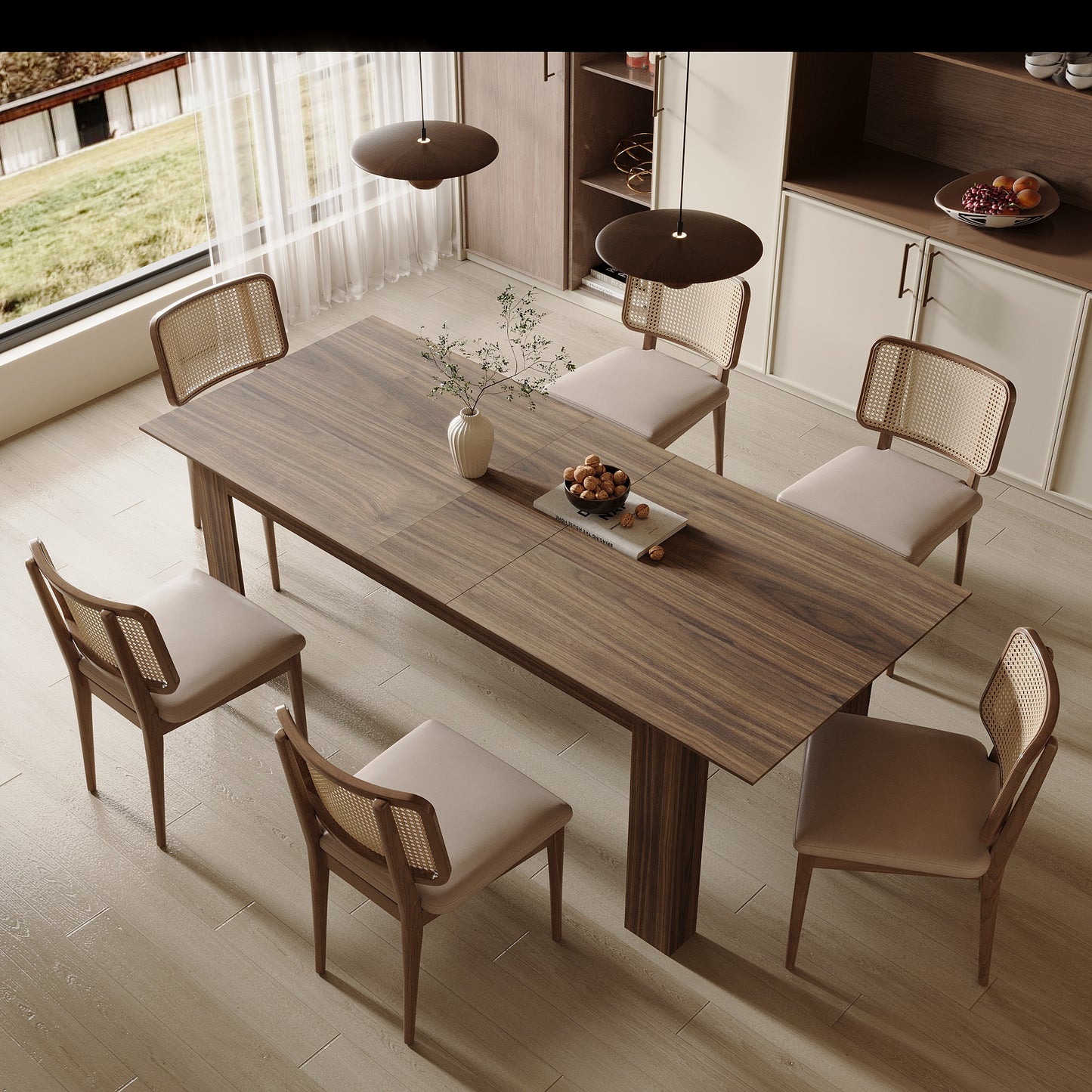 55-86.6" Expandable Dining Table for 6 8 People(NO SEATING INCLUDED)