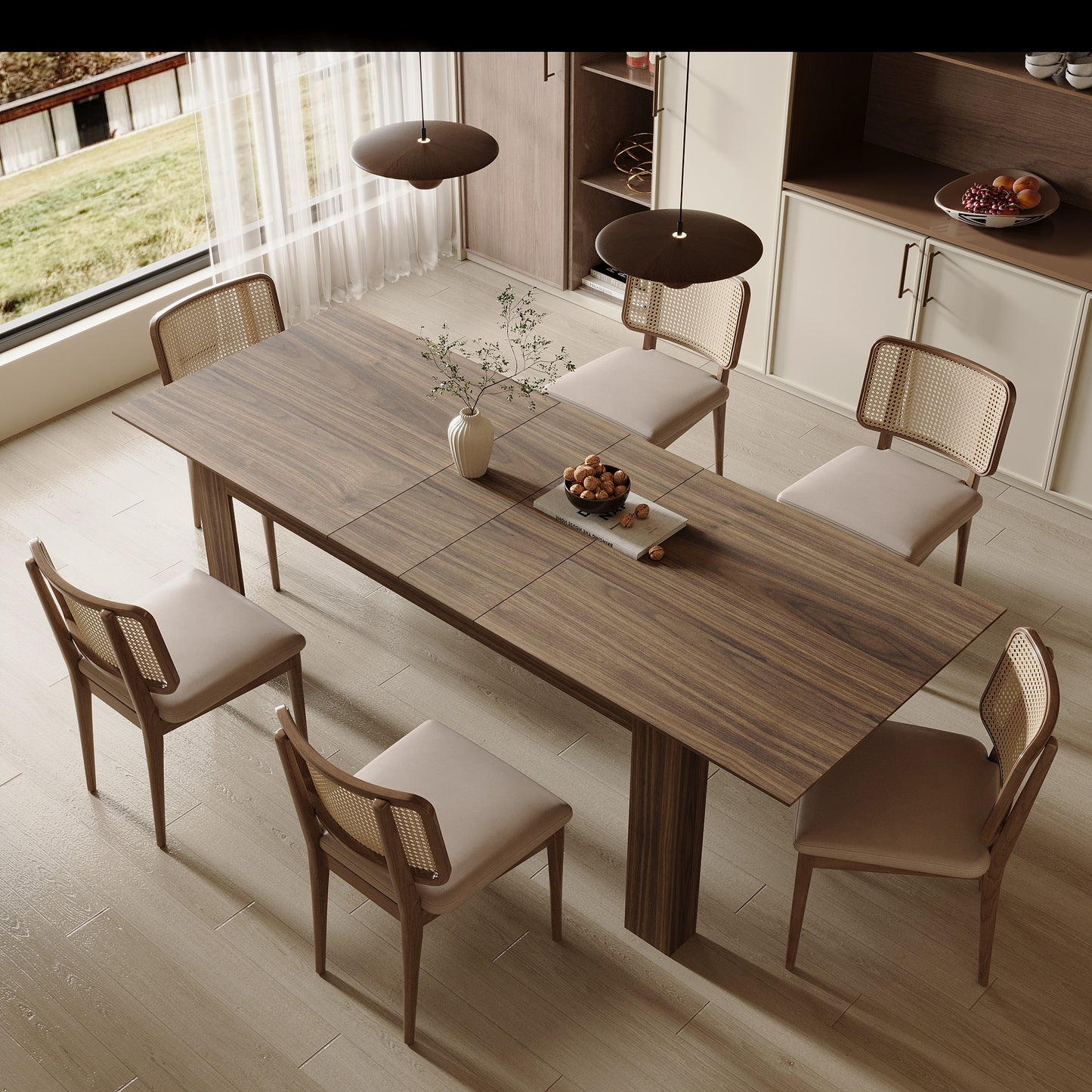 55-86.6" Expandable Dining Table for 6 8 People(NO SEATING INCLUDED)