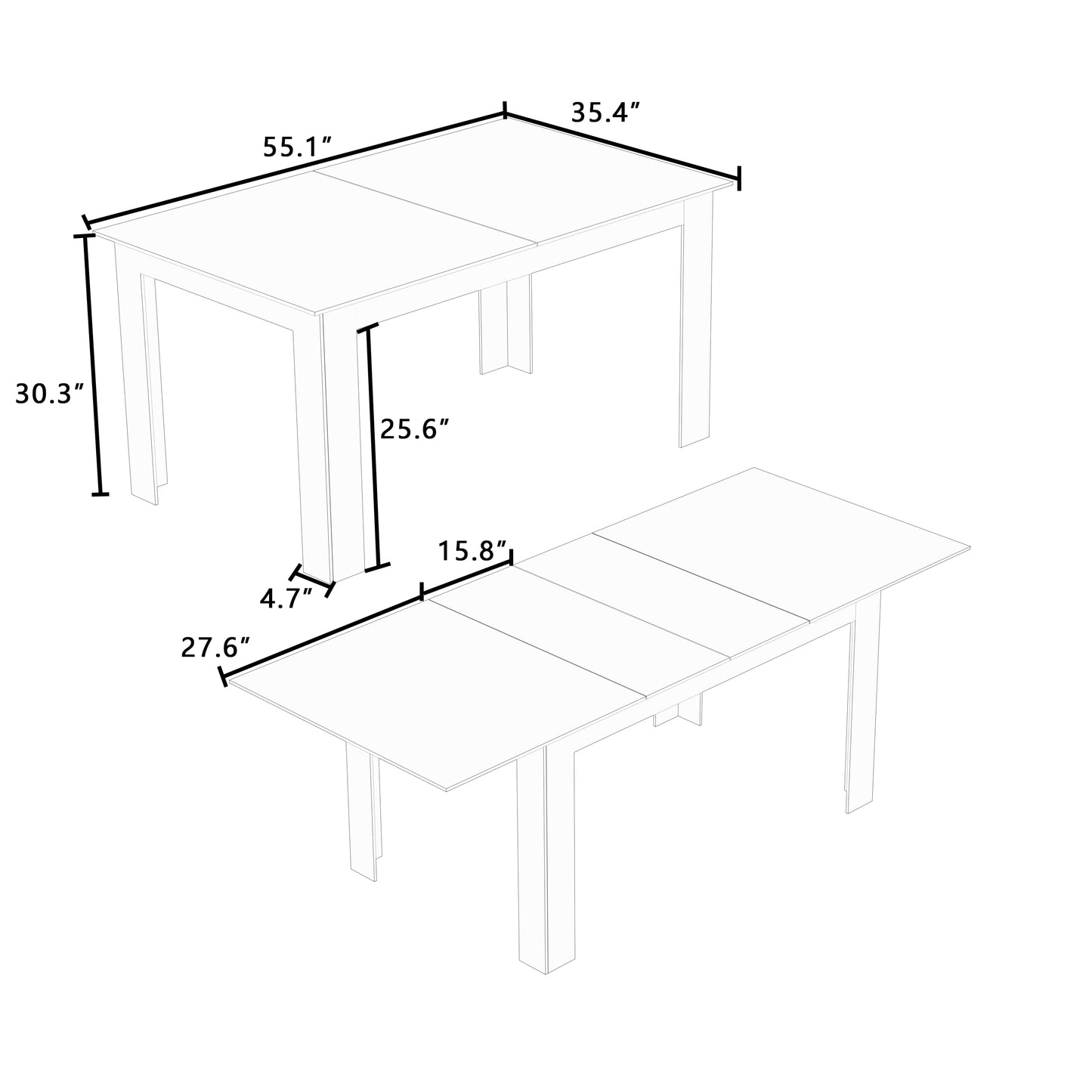 55-86.6" Expandable Dining Table for 6 8 People(NO SEATING INCLUDED)