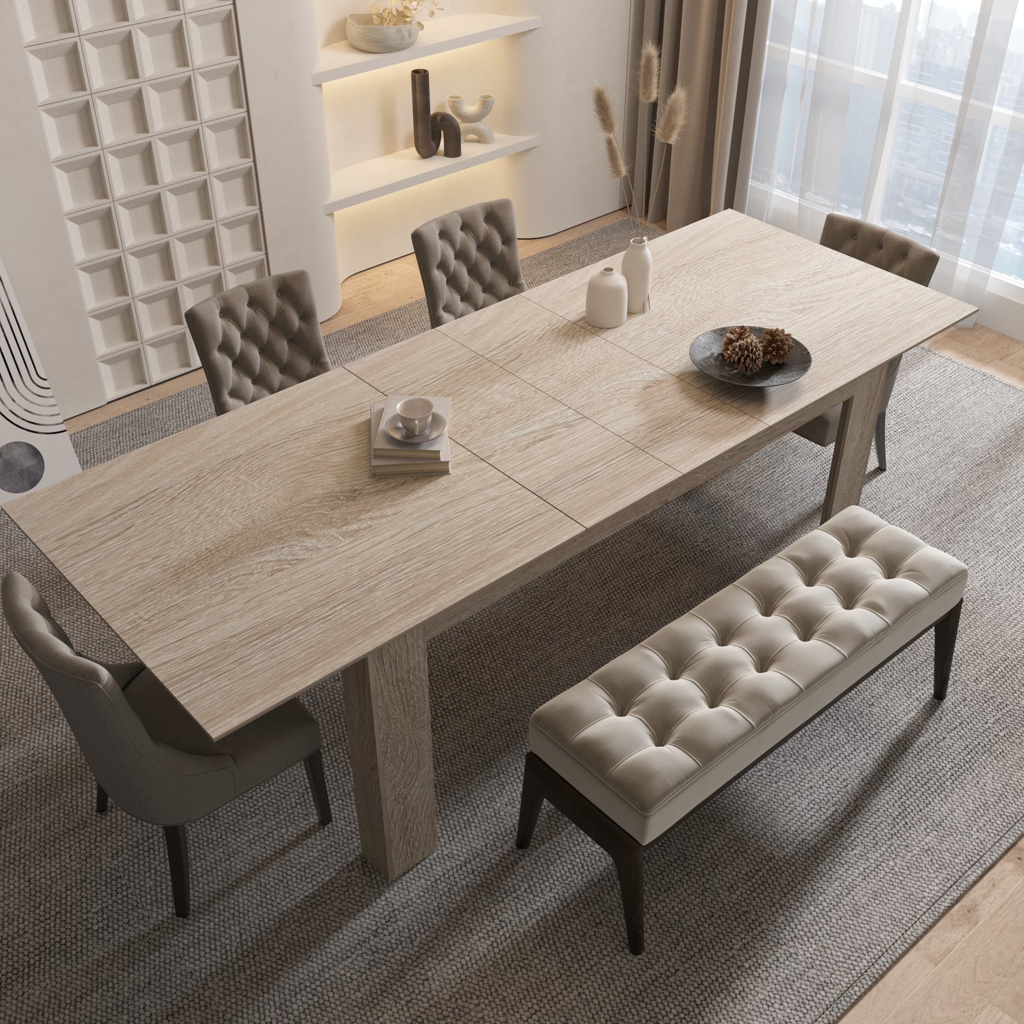 55-86.6" Expandable Dining Table for 6 8 People(NO SEATING INCLUDED)