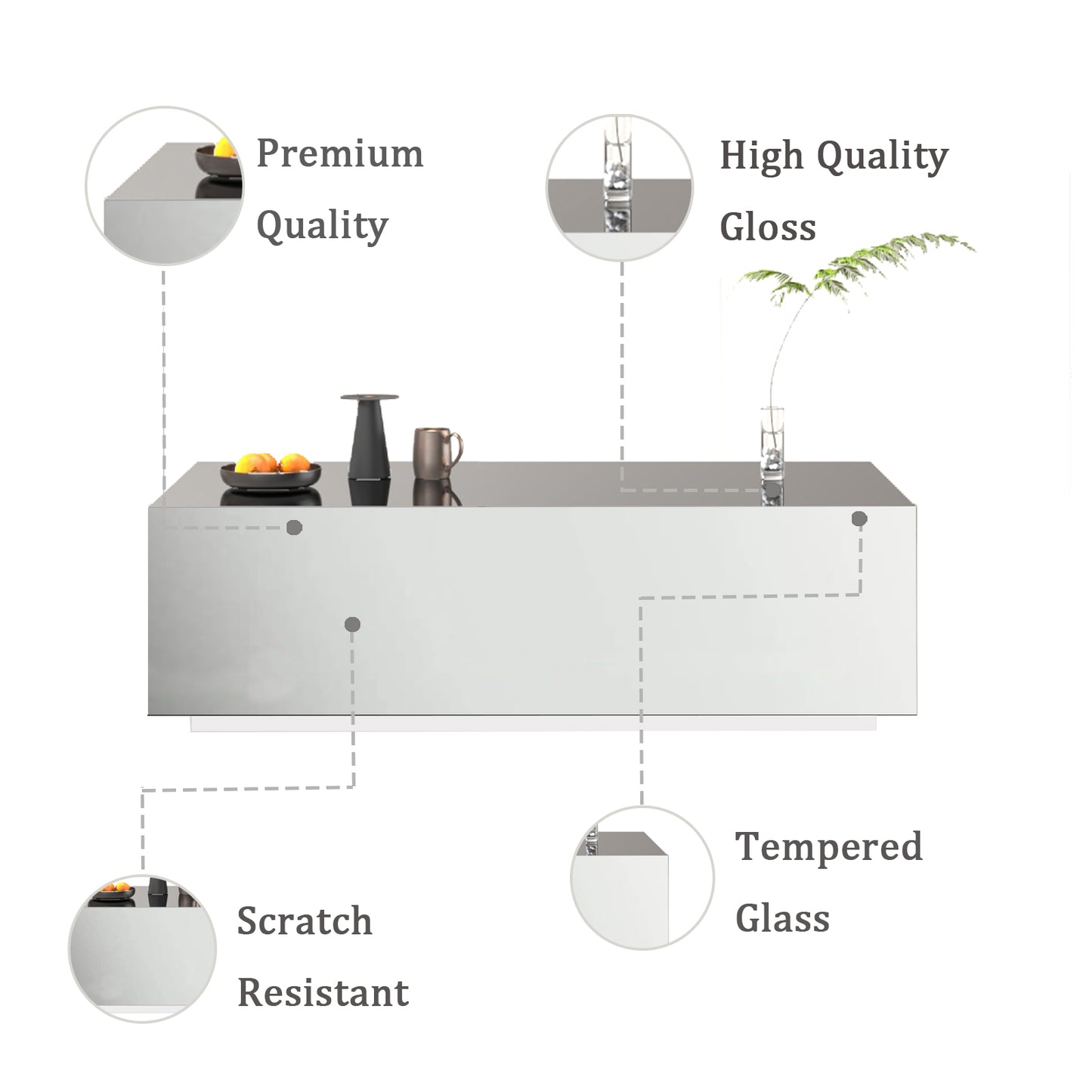 47.2” Tempered Glass Mirror Coffee Table