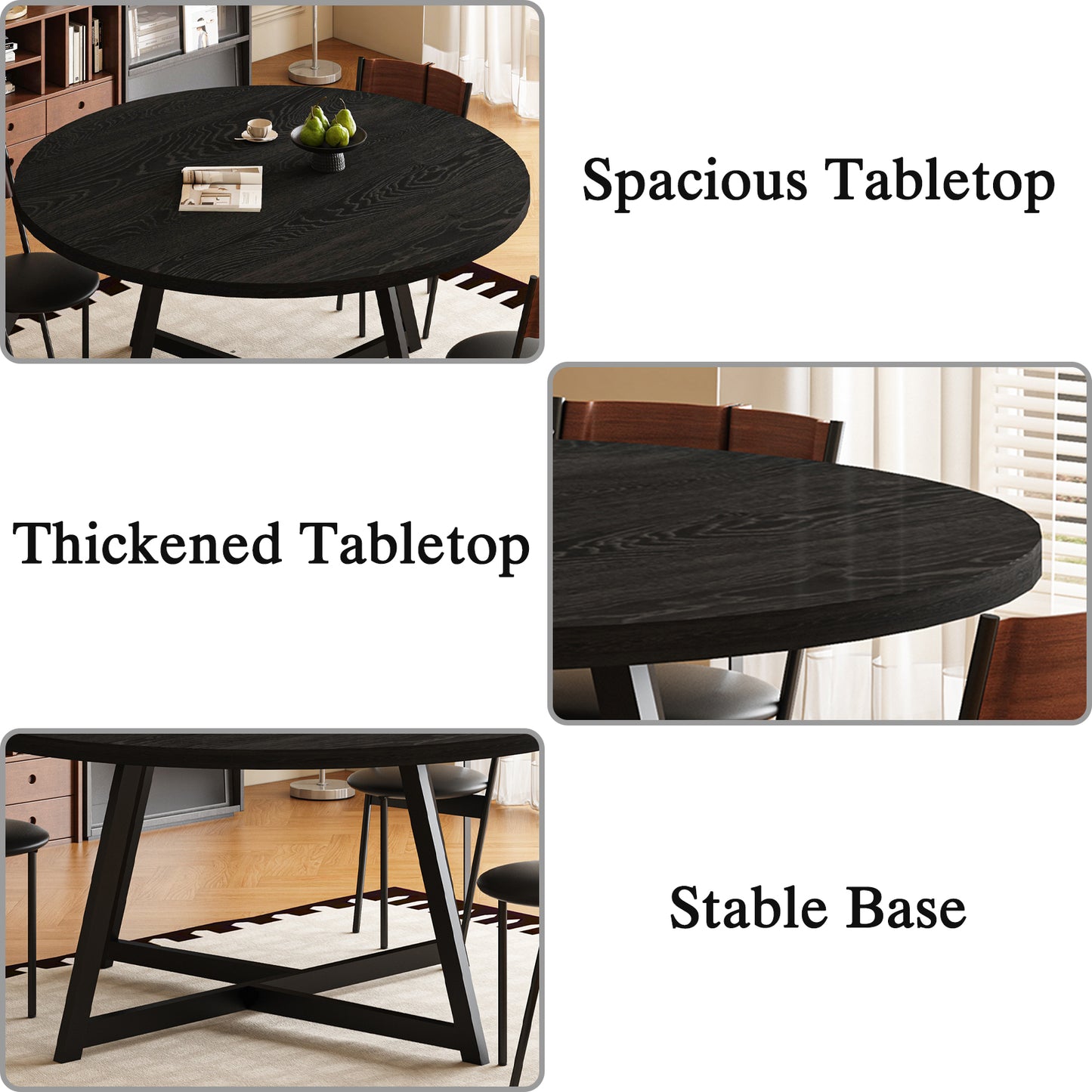 59" Round Dining Table for 6-8 with Steel Base(No Chair Included)