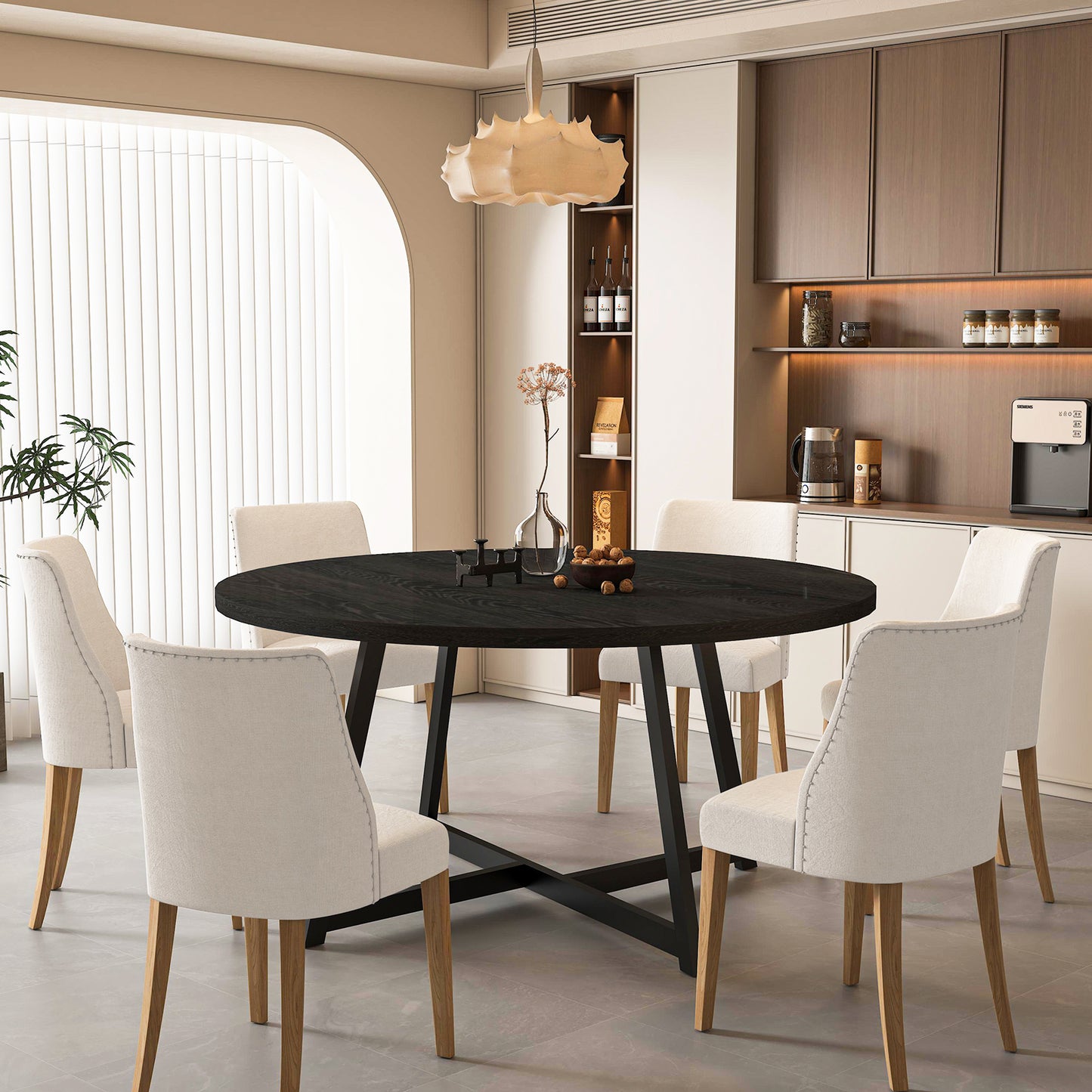 59" Round Dining Table for 6-8 with Steel Base(No Chair Included)