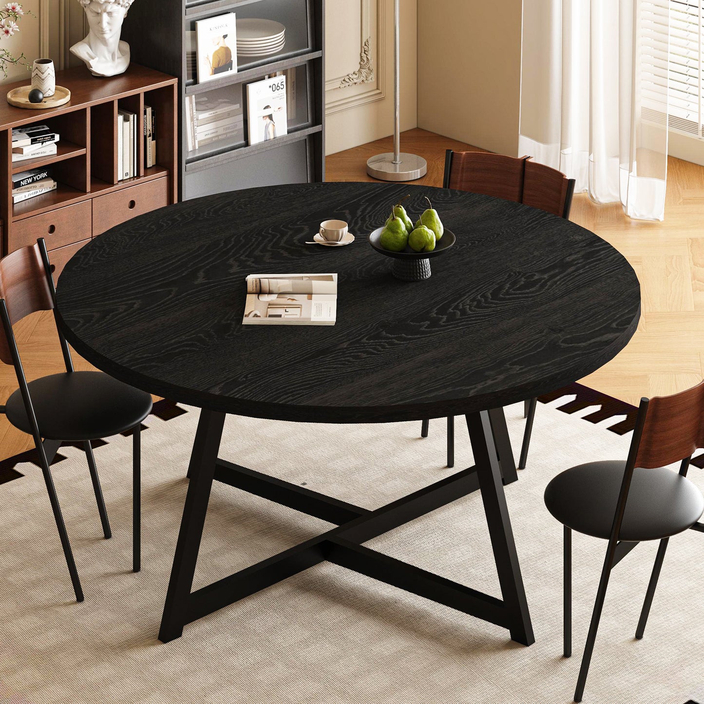 59" Round Dining Table for 6-8 with Steel Base(No Chair Included)