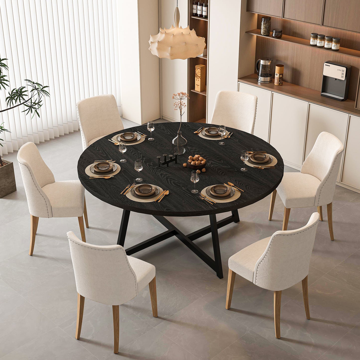 59" Round Dining Table for 6-8 with Steel Base(No Chair Included)