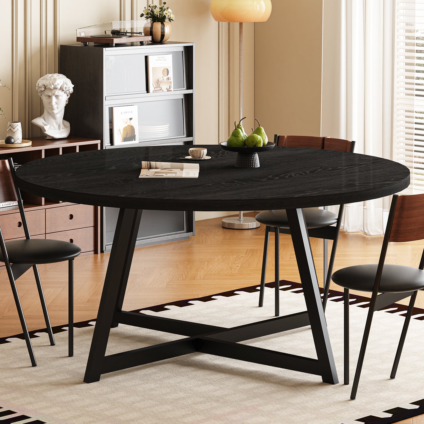 59" Round Dining Table for 6-8 with Steel Base(No Chair Included)