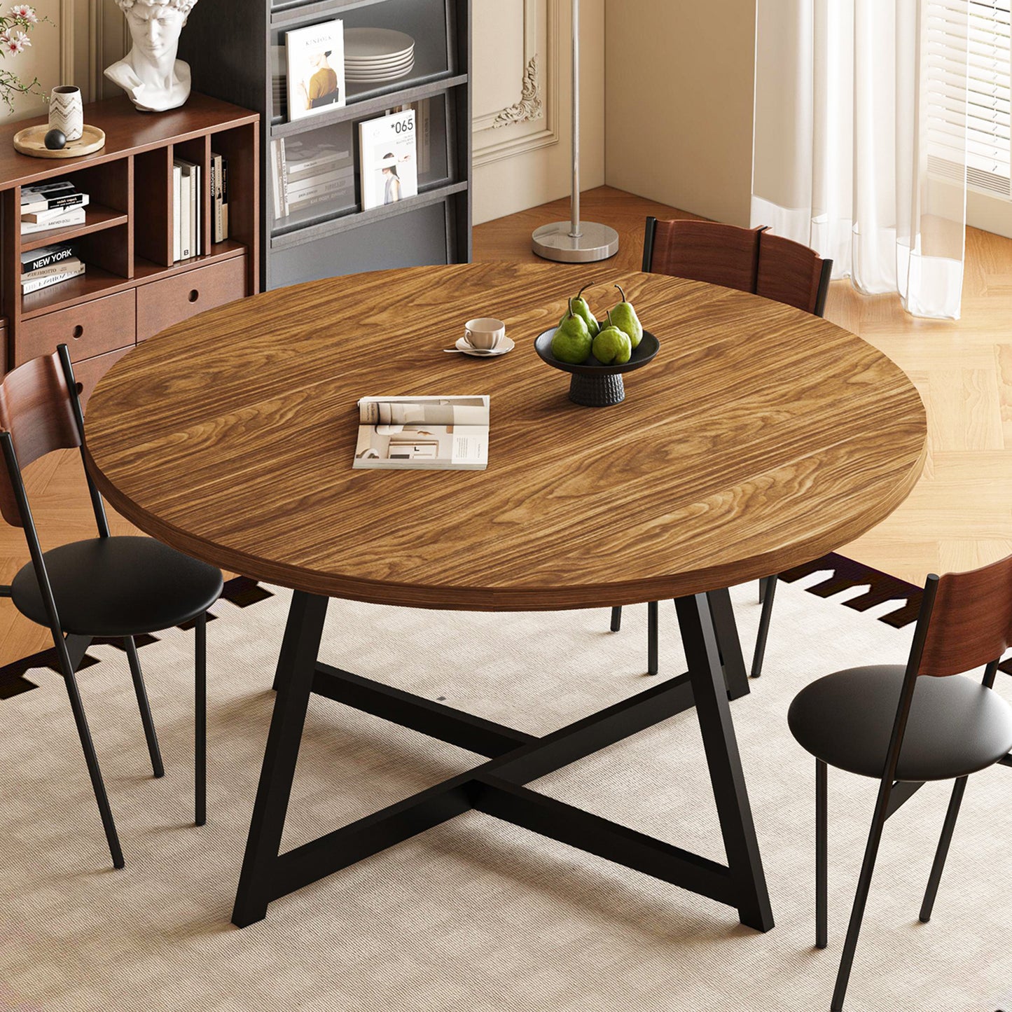 59" Round Dining Table for 6-8 with Steel Base(No Chair Included)