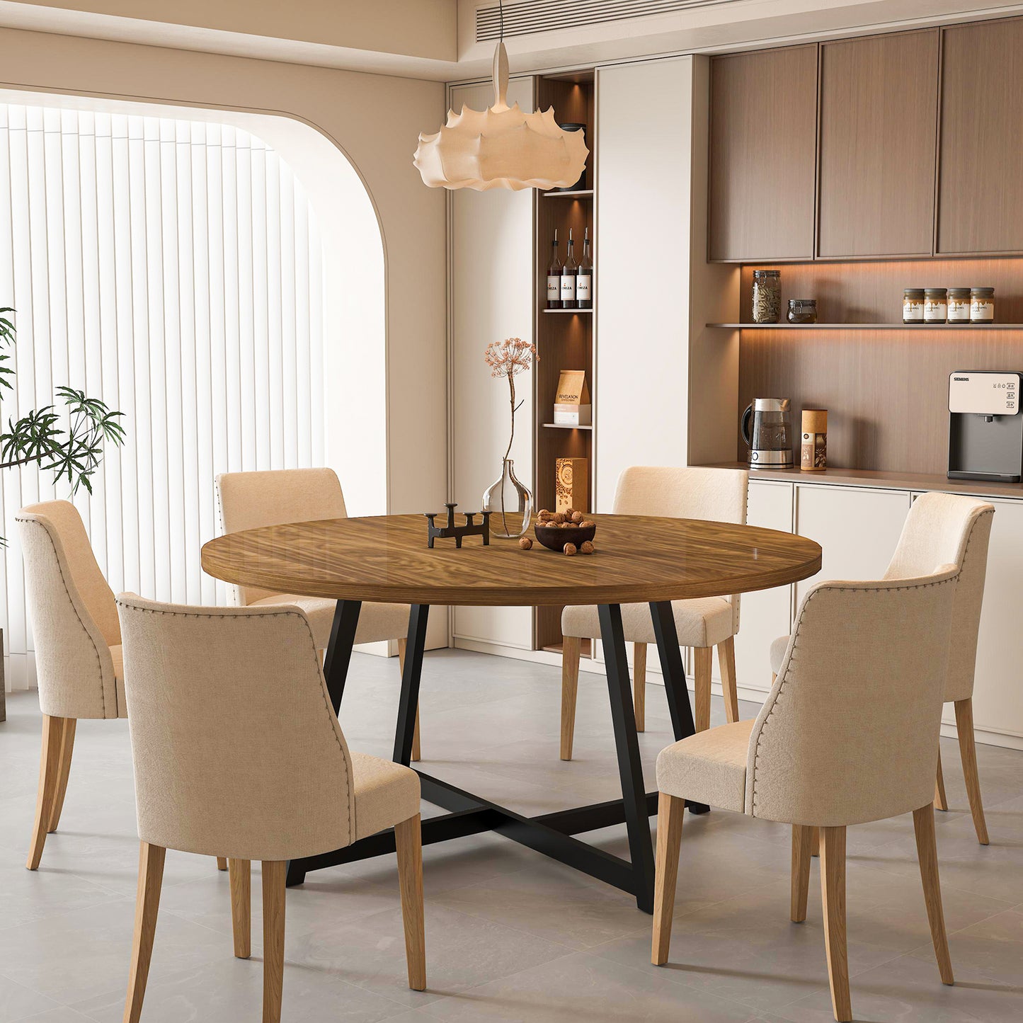 59" Round Dining Table for 6-8 with Steel Base(No Chair Included)