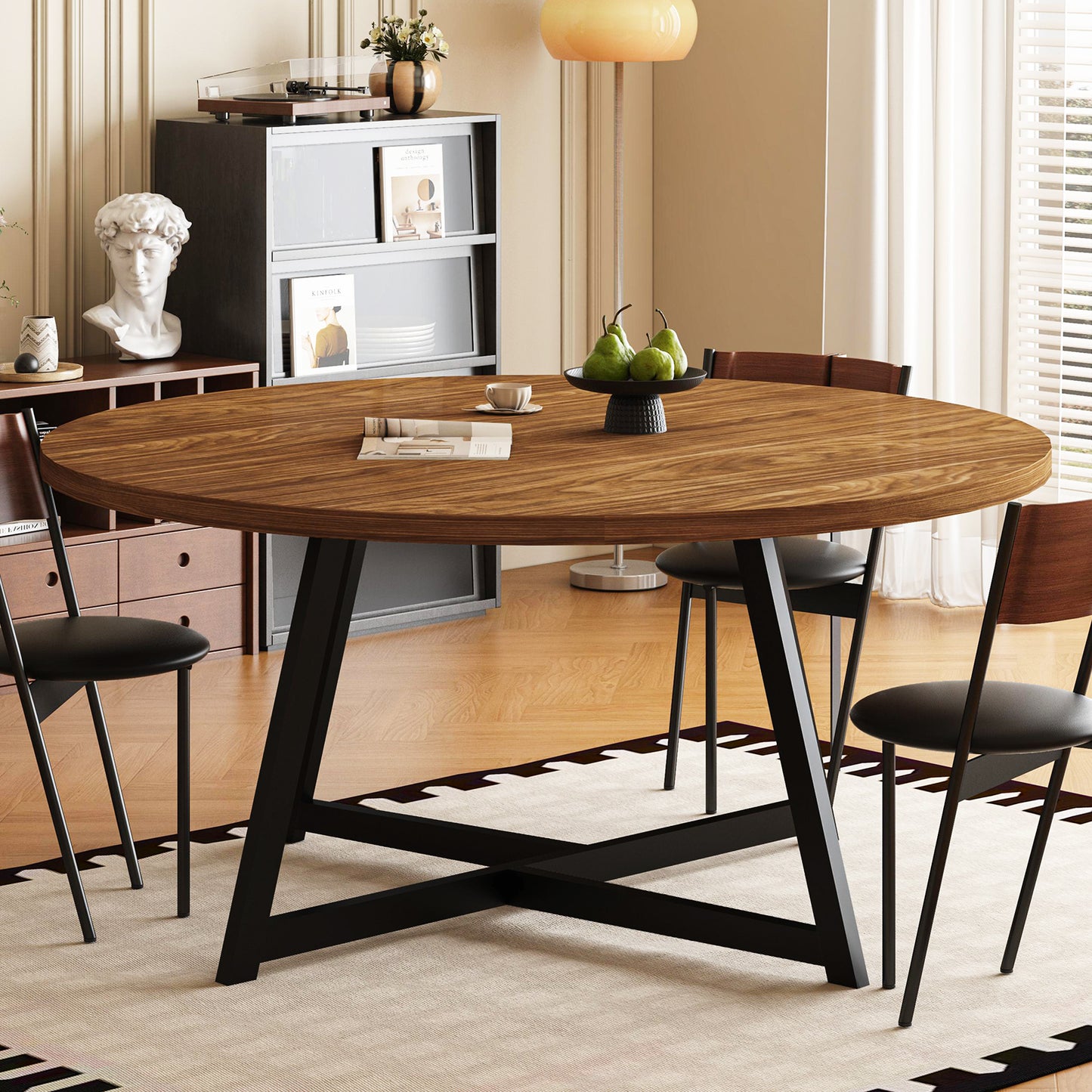 59" Round Dining Table for 6-8 with Steel Base(No Chair Included)