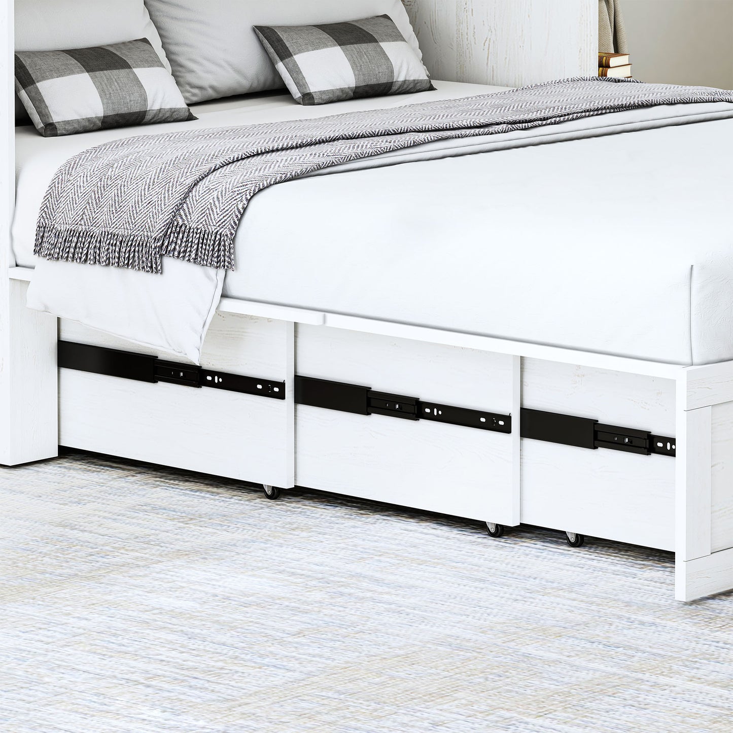 Farmhouse Murphy Bed with Storage Drawer & Charging Station, Mattress Not Included