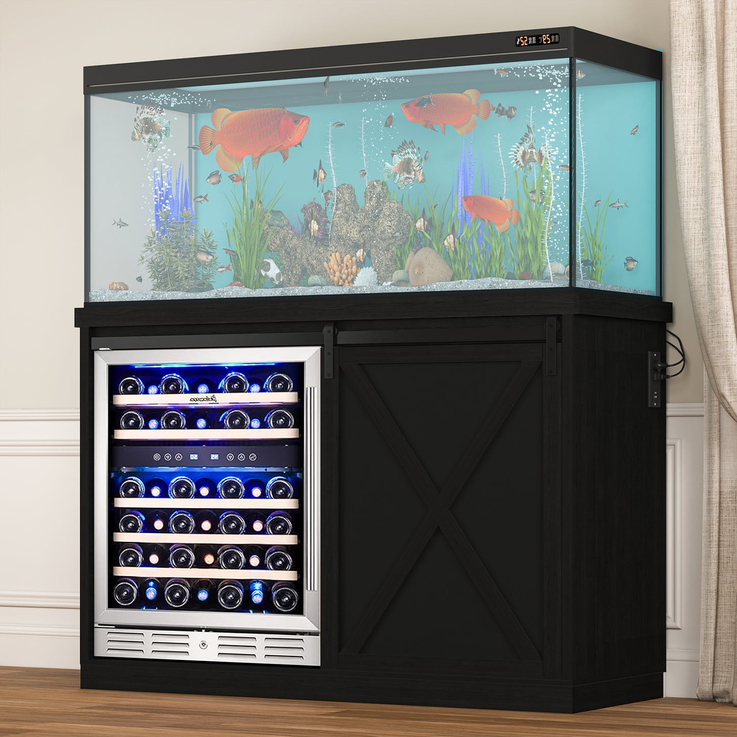 49’’ Coffee Bar Cabinet with Fridge Space, Wine Rack and Power Outlet