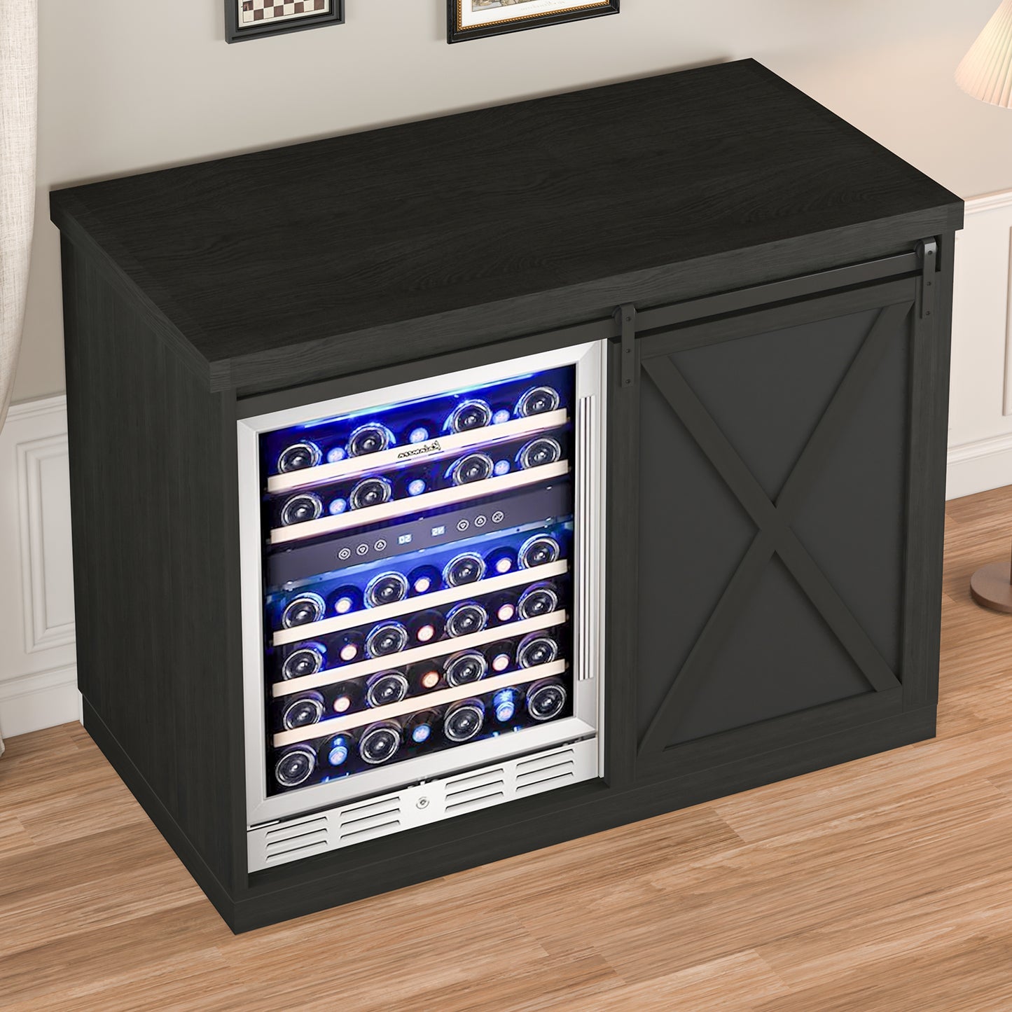 49’’ Coffee Bar Cabinet with Fridge Space, Wine Rack and Power Outlet