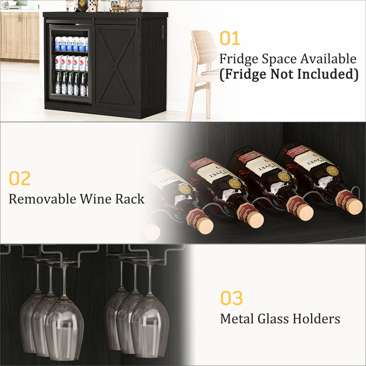49’’ Coffee Bar Cabinet with Fridge Space, Wine Rack and Power Outlet