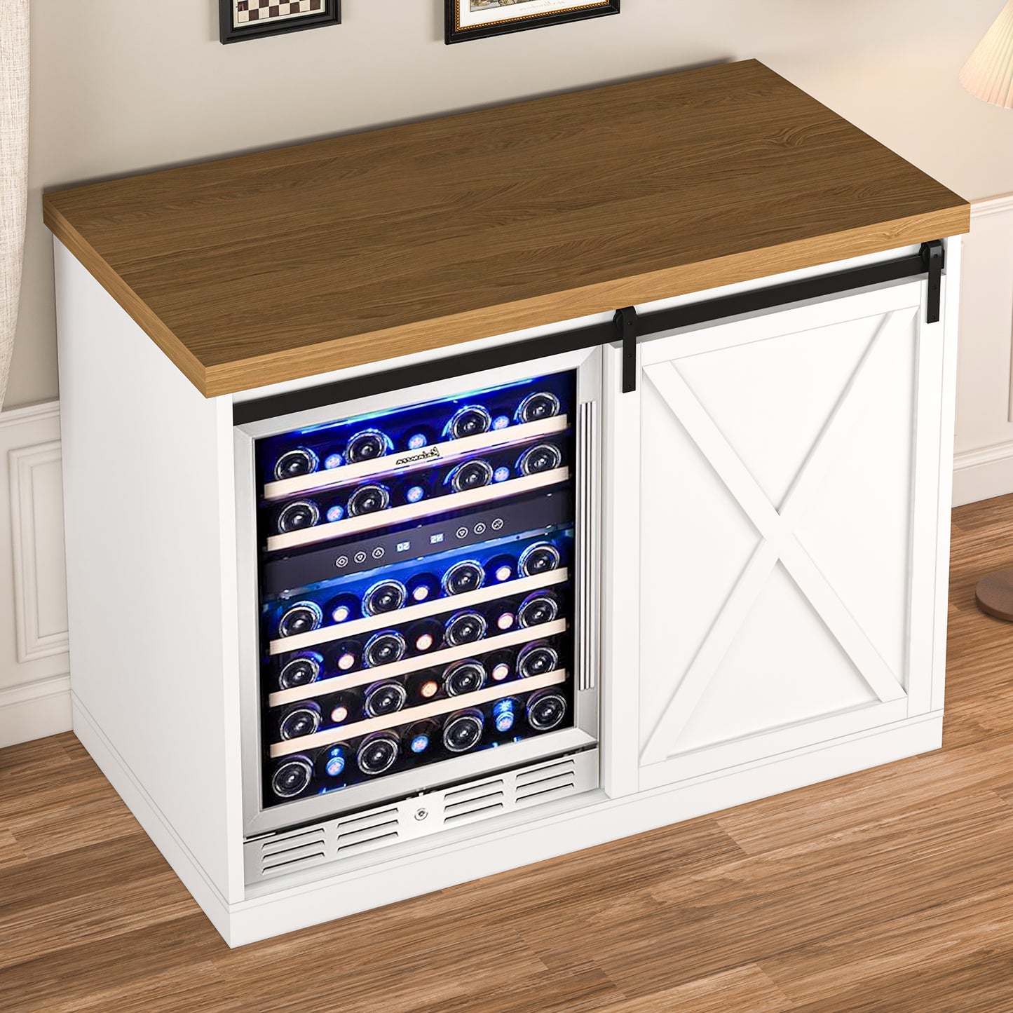 49’’ Coffee Bar Cabinet with Fridge Space, Wine Rack and Power Outlet