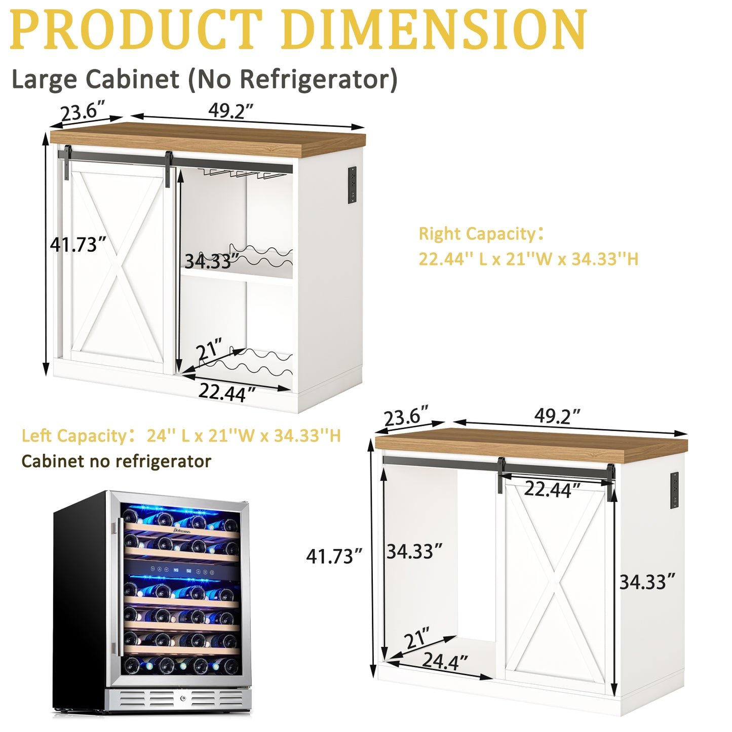 49’’ Coffee Bar Cabinet with Fridge Space, Wine Rack and Power Outlet