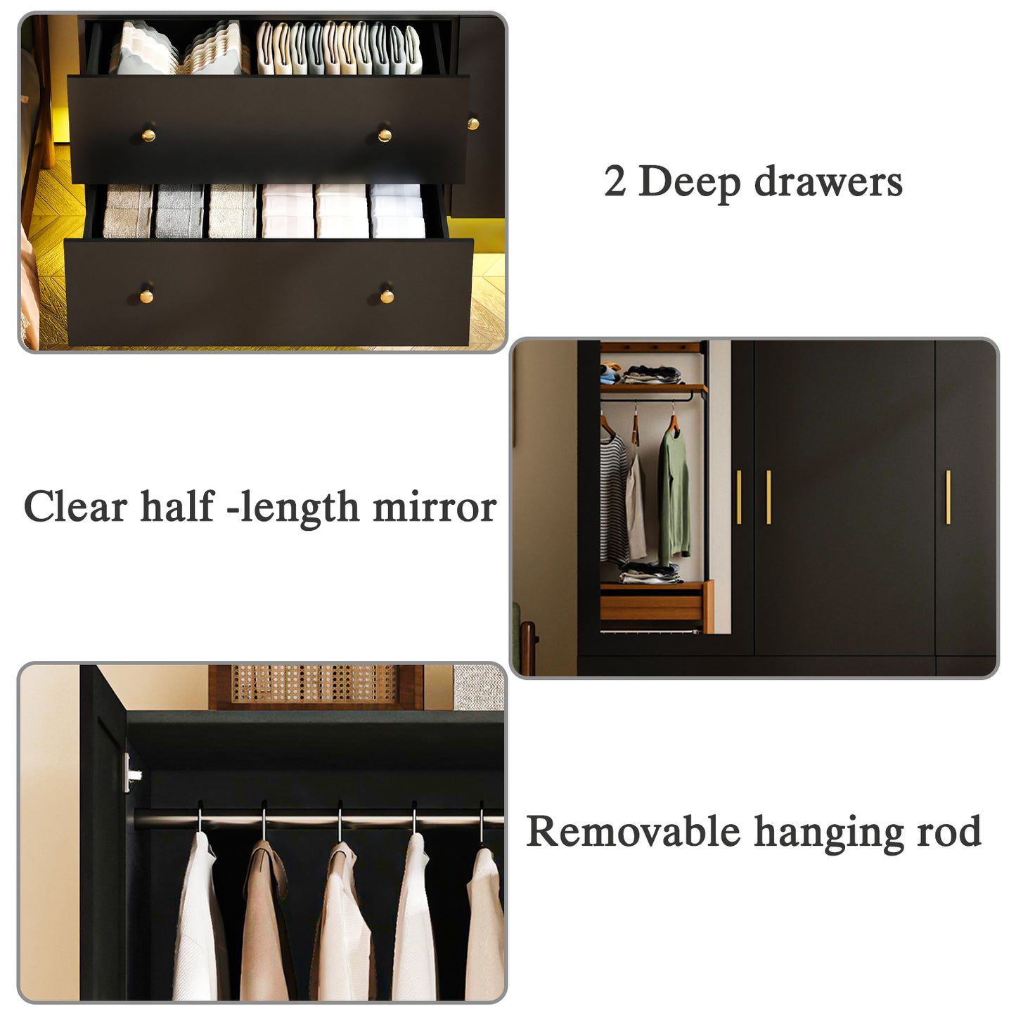 3 Doors LED Armoire Wardrobe Closet with Mirror