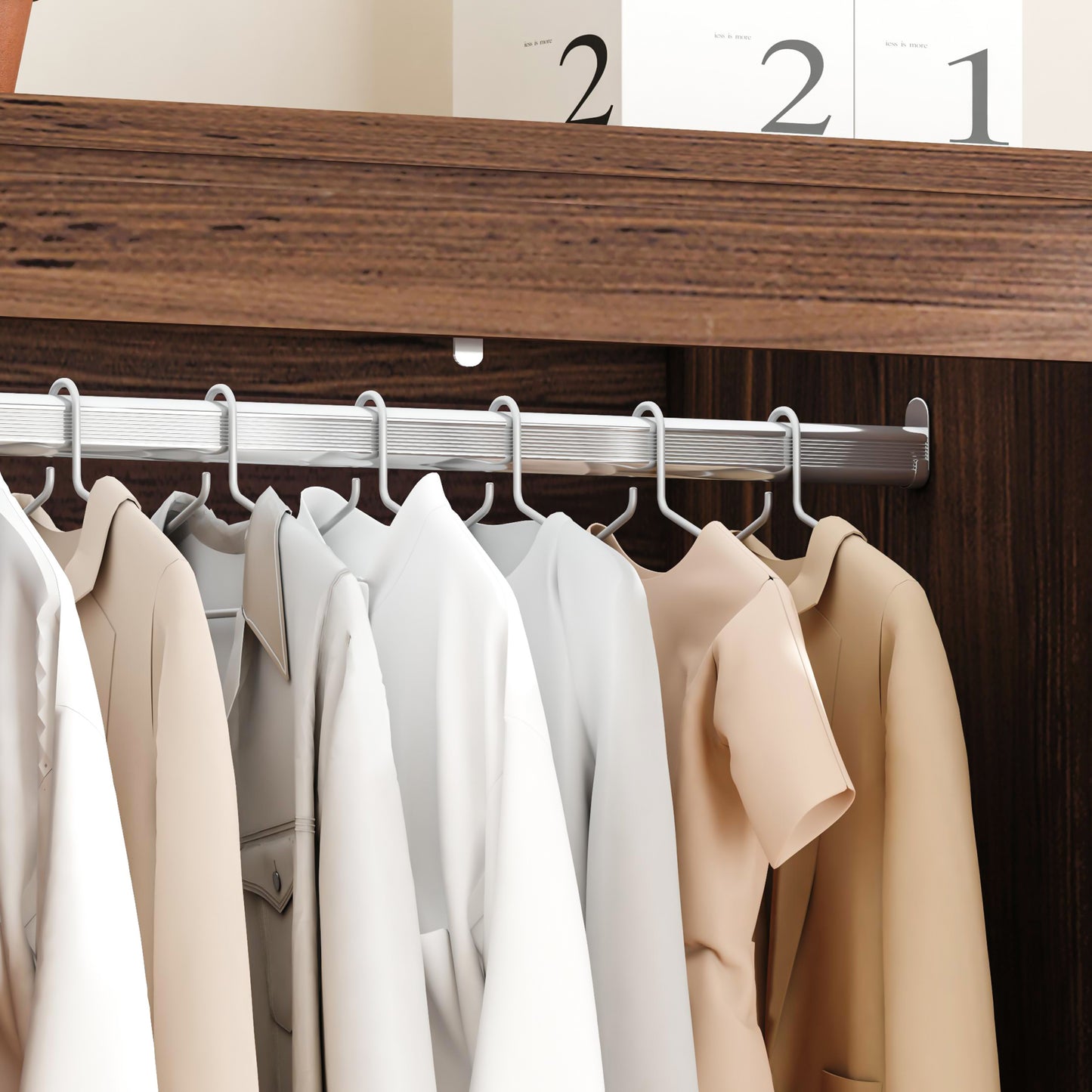 70" Farmhouse Tall Wardrobe Closet with 3 Doors & 3 Drawers, Armoire with Hanging Rod