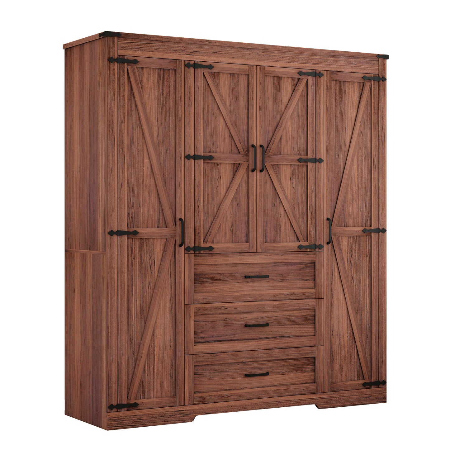 Farmhouse 4 Door Armoire Wardrobe with 3 Drawers and Drawers