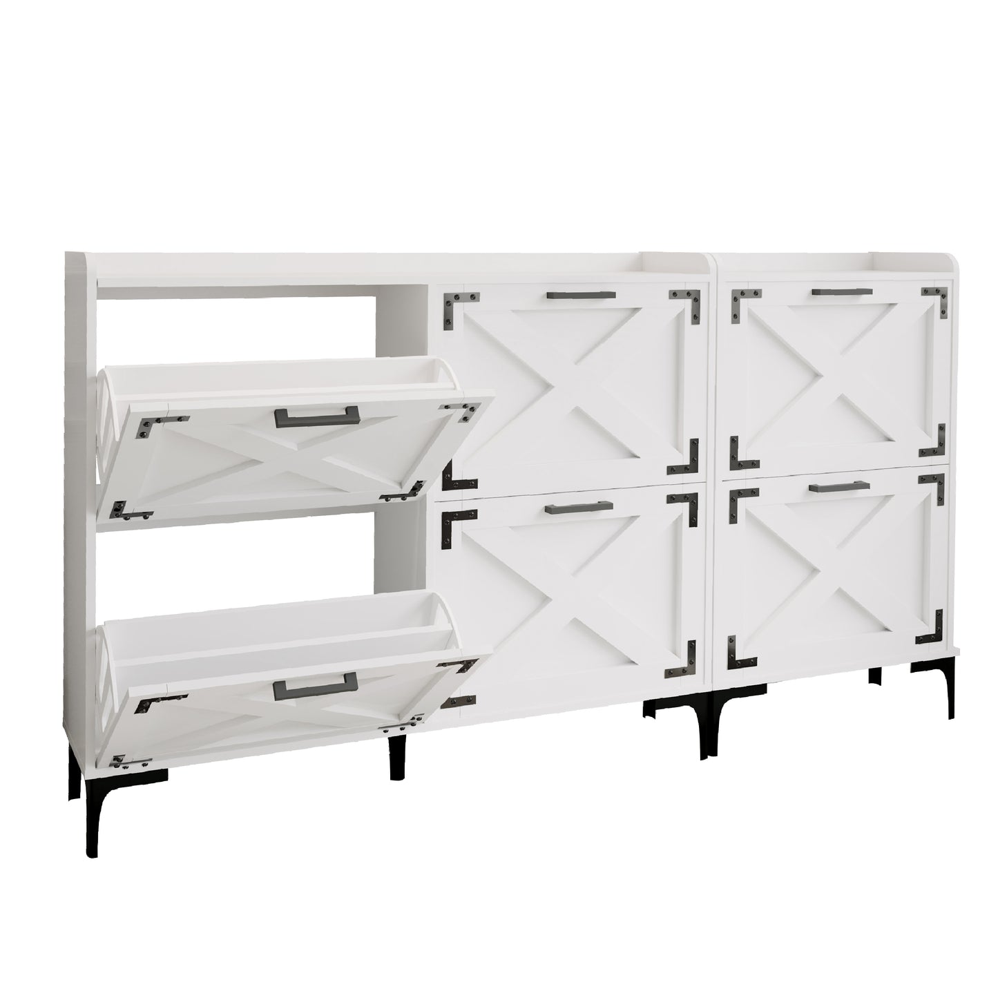 70 Inch Width Farmhouse Shoe Storage Cabinet with 6 Flip Drawers