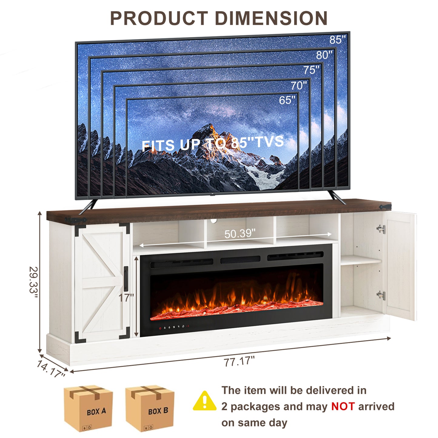 77 inch Fireplace TV Stand for 85 Inch TVs with 50’’ Electric Fireplace