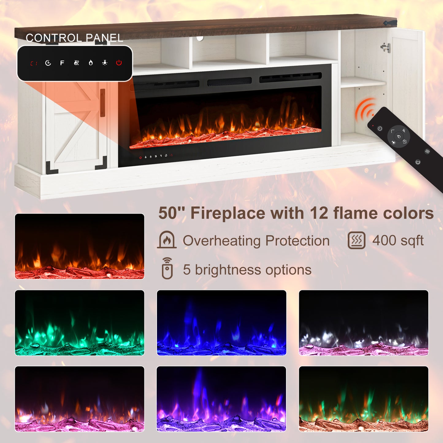 77 inch Fireplace TV Stand for 85 Inch TVs with 50’’ Electric Fireplace