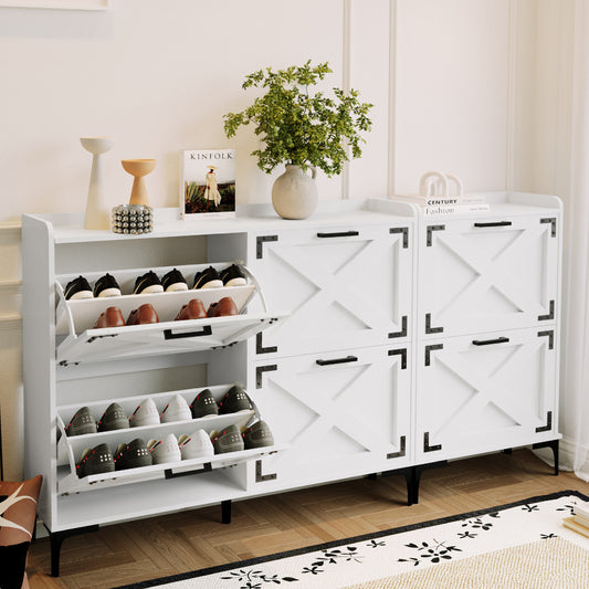 70 Inch Width Farmhouse Shoe Storage Cabinet with 6 Flip Drawers