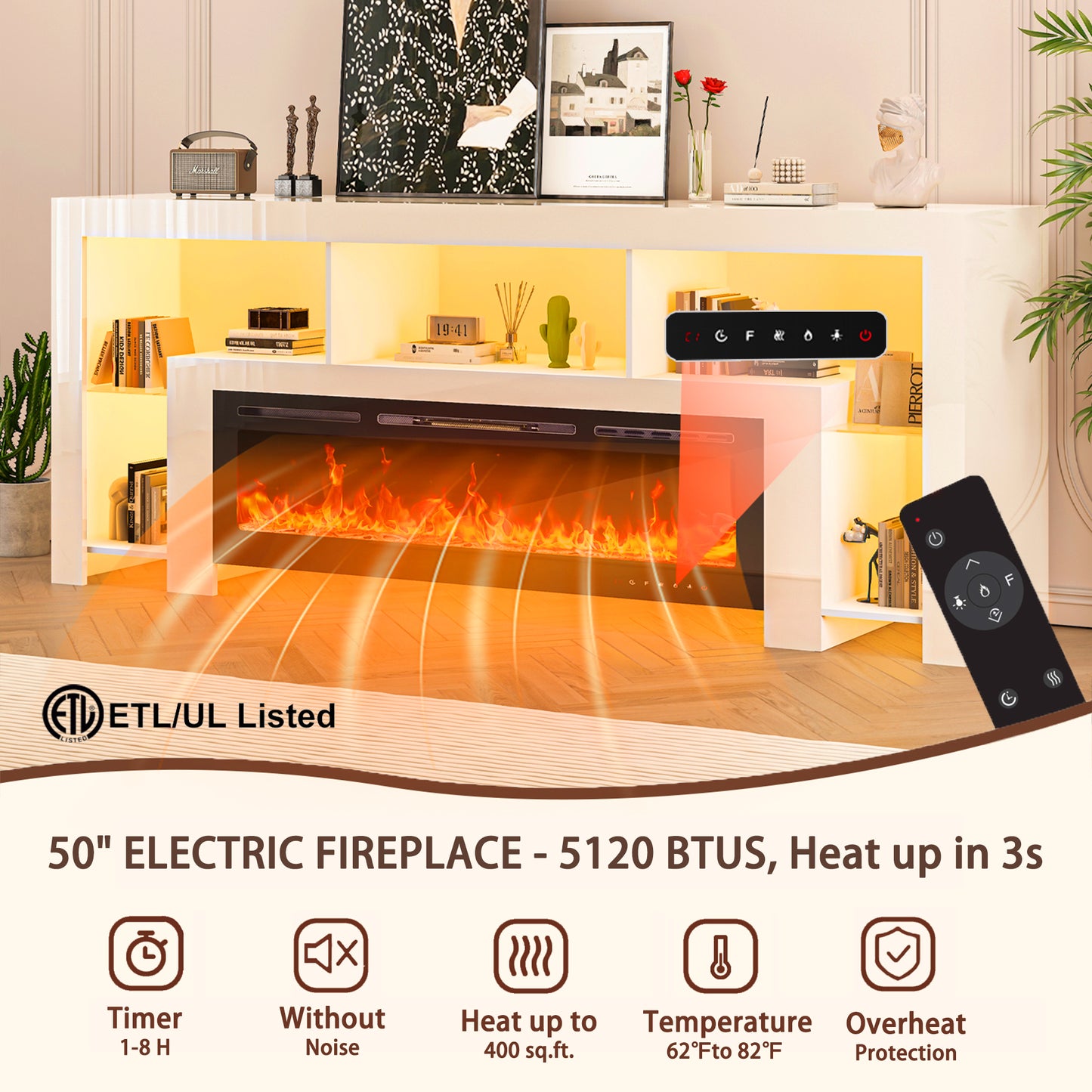 94.5" Fireplace TV Stand with 50" Fireplace for TVs Up to 100"