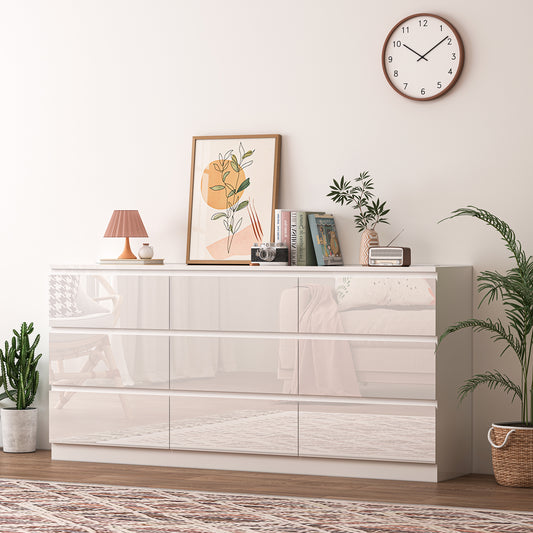 70" High Gloss 9 Drawers Dresser Chest with Power Outlet