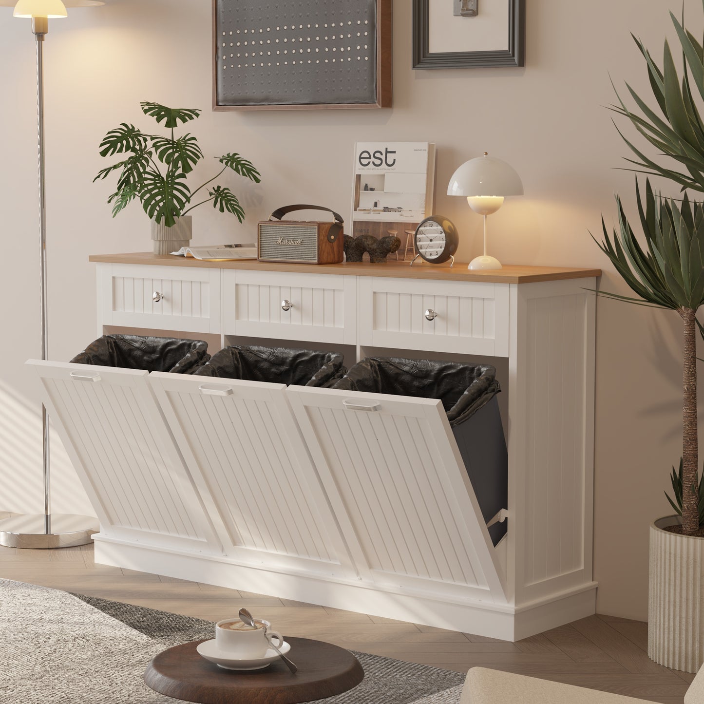 3 x 10 Gallon Triple Tilt Out Trash Can Cabinet for Trash, Recycle & Compost