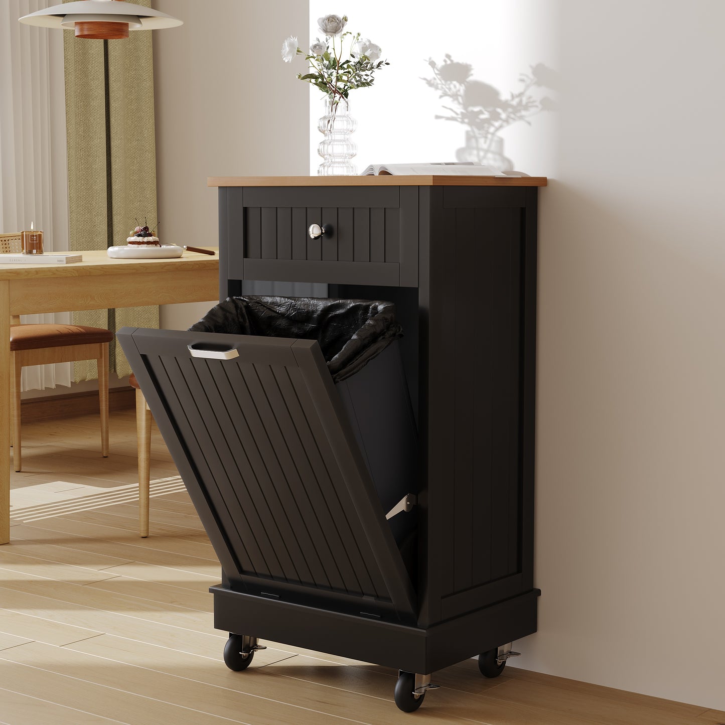 10 Gallon Tilt Out Trash Can Cabinet with Wheels