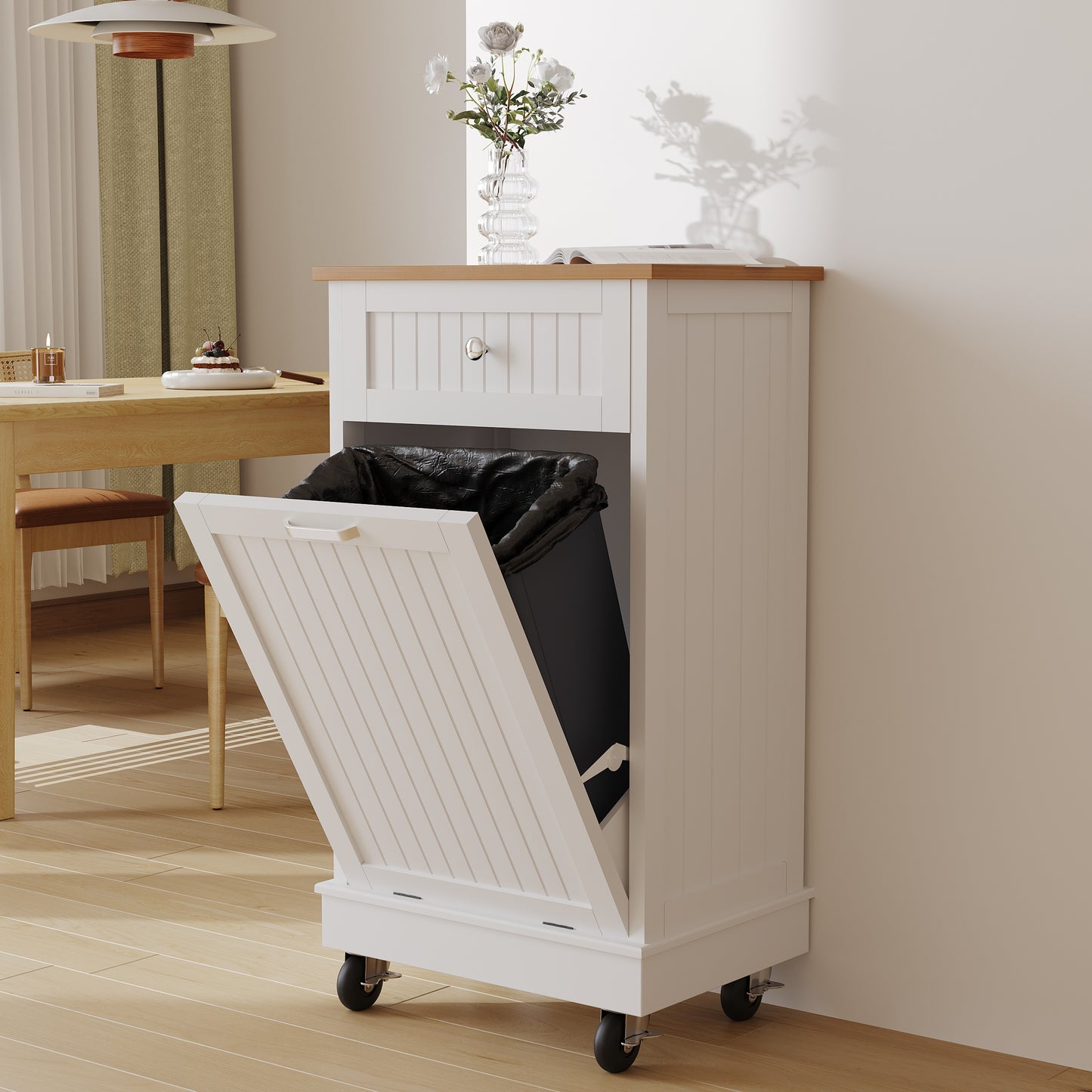 10 Gallon Tilt Out Trash Can Cabinet with Wheels