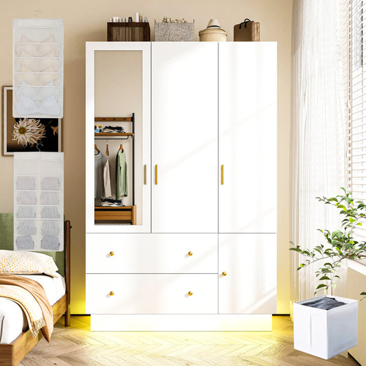 3 Doors LED Armoire Wardrobe Closet with Mirror