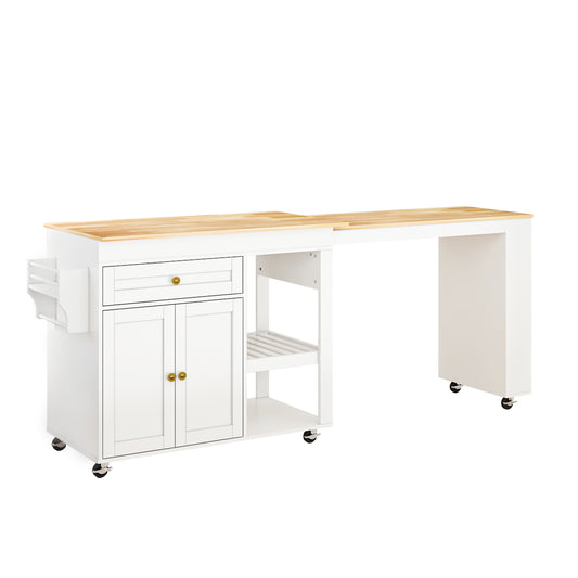 81.5" Kitchen Island with Extendable Dining Table on Wheels for Dining Room