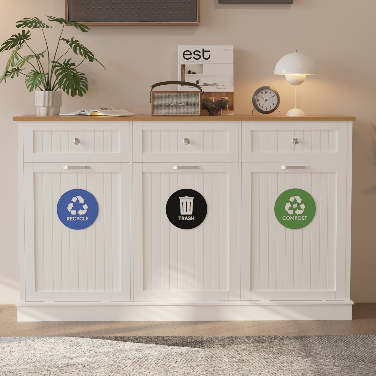 3 x 10 Gallon Triple Tilt Out Trash Can Cabinet for Trash, Recycle & Compost