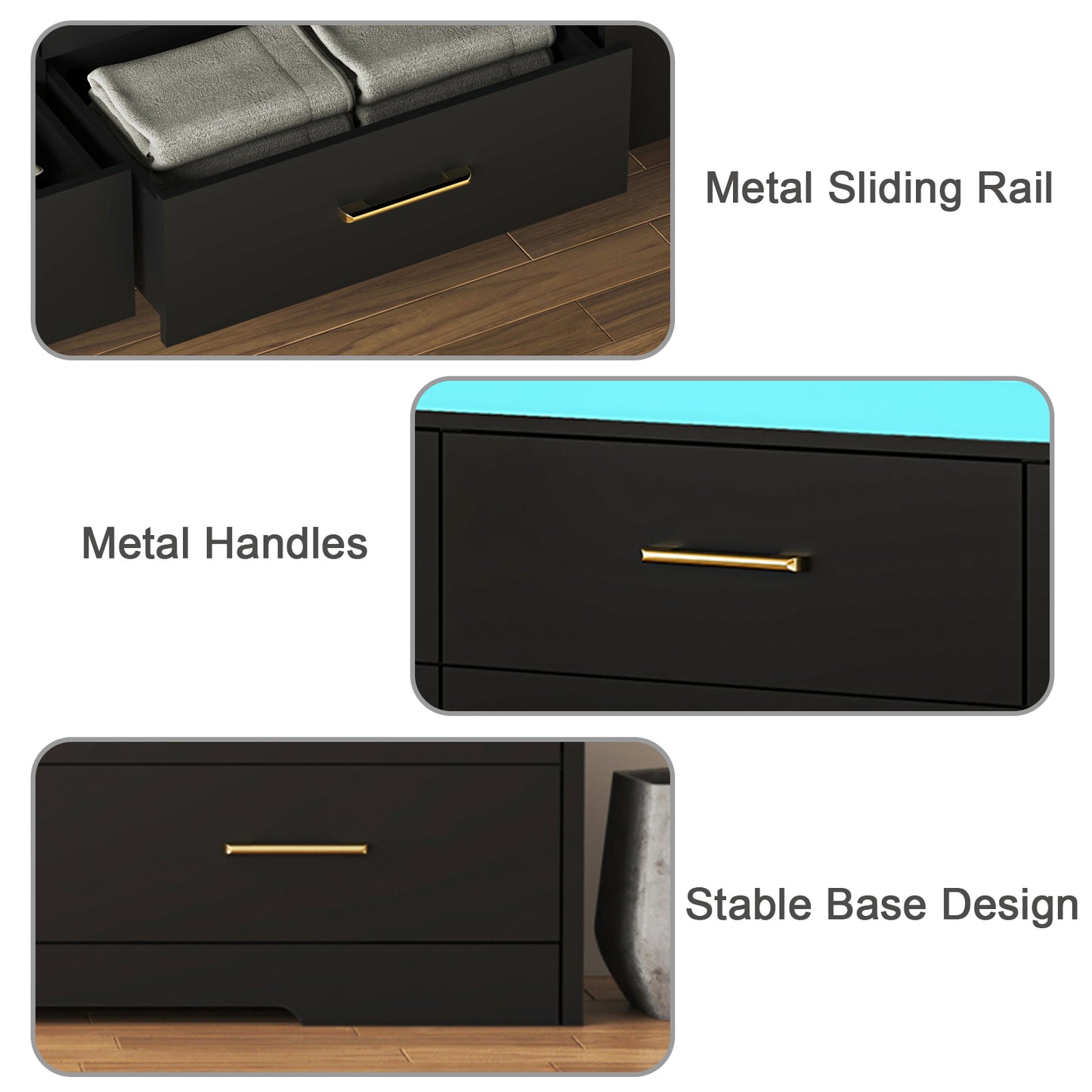 63“ Modern 9 Drawers Dresser with LED and Charging Station