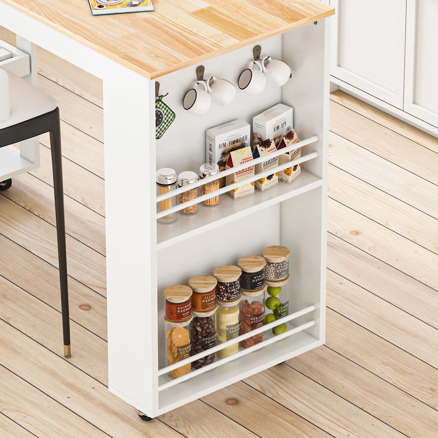 81.5" Kitchen Island with Extendable Dining Table on Wheels for Dining Room