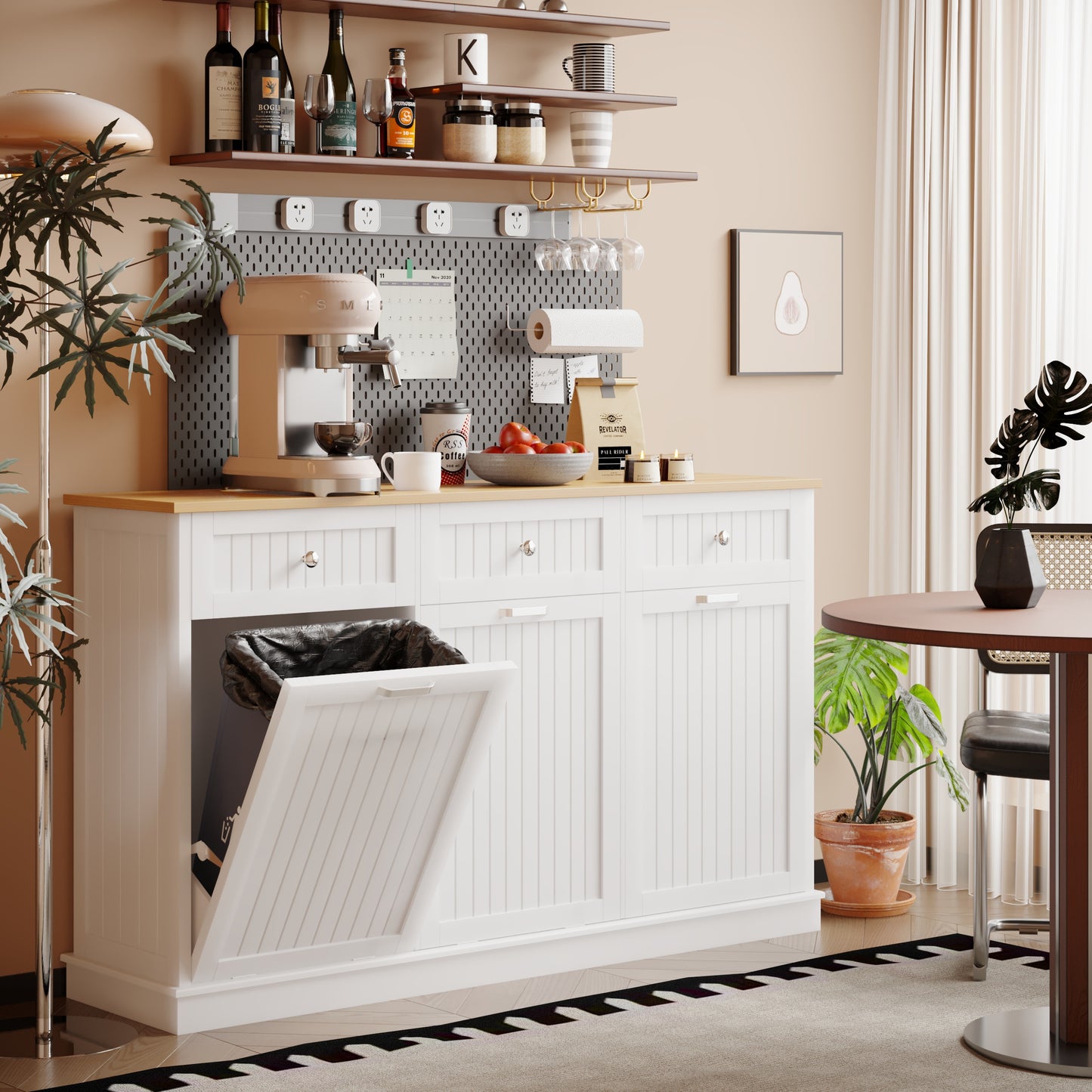 3 x 10 Gallon Triple Tilt Out Trash Can Cabinet for Trash, Recycle & Compost