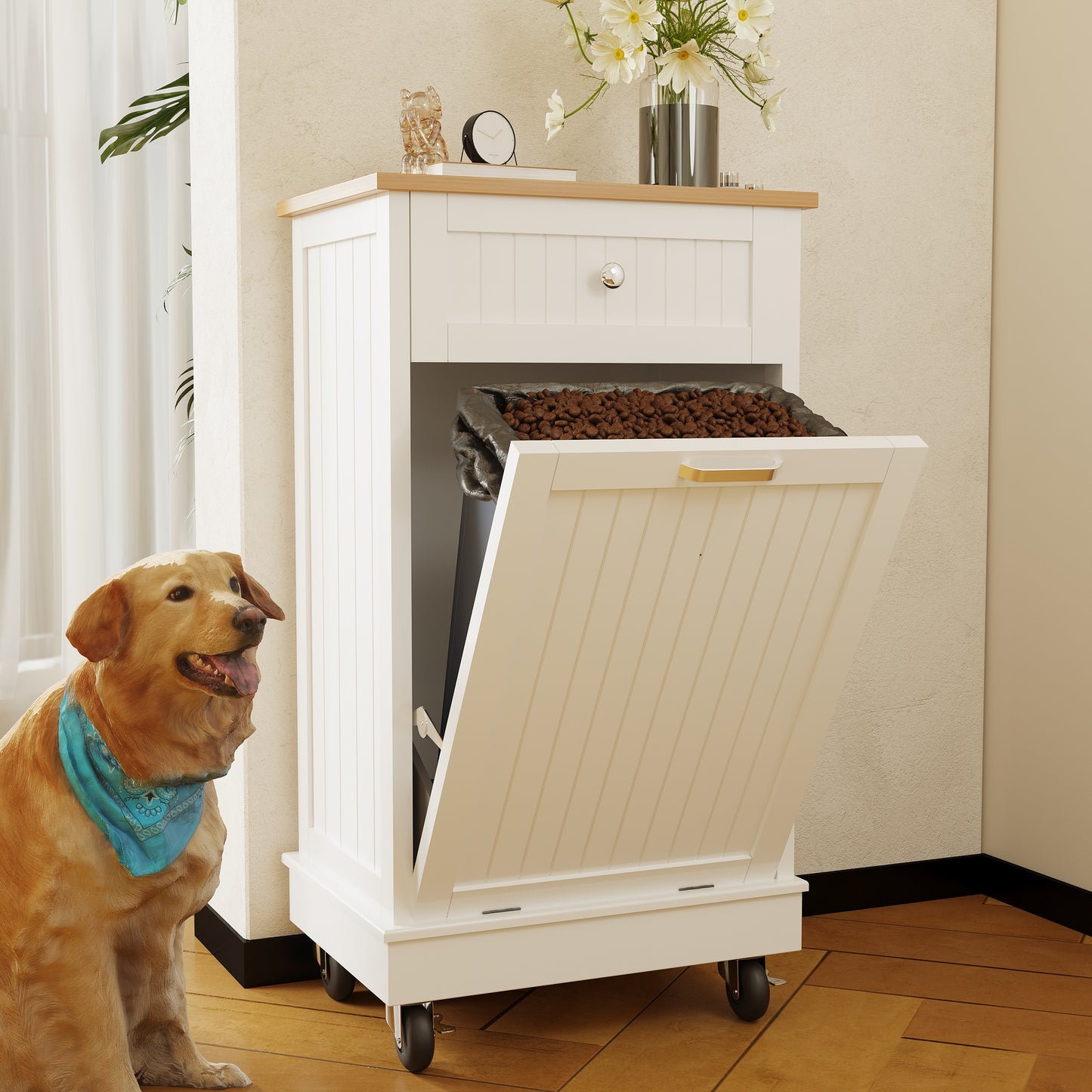 10 Gallon Tilt Out Trash Can Cabinet with Wheels