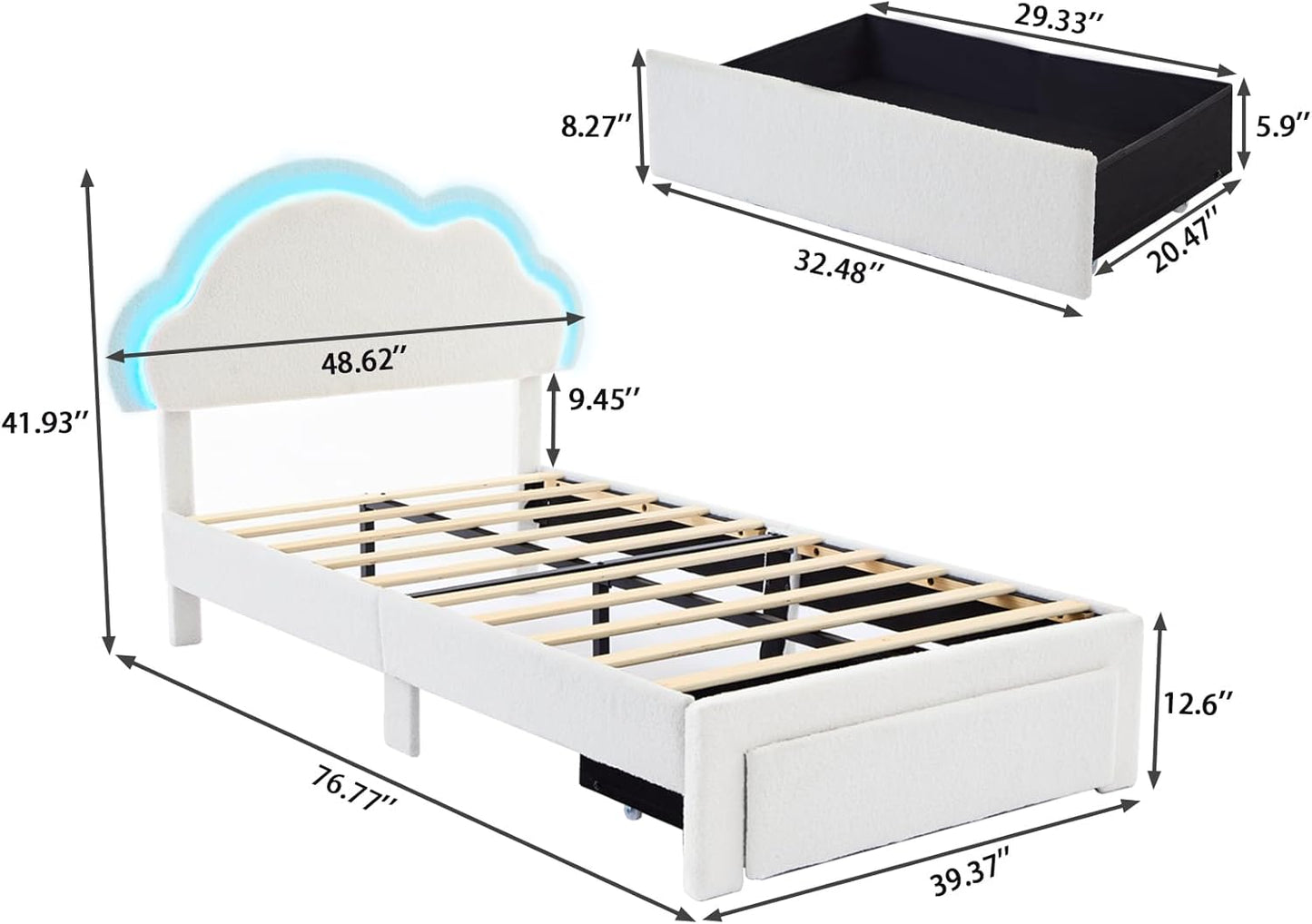 Twin Size Boucle Upholstered Bed Frame with Headboard, No Box Spring Required