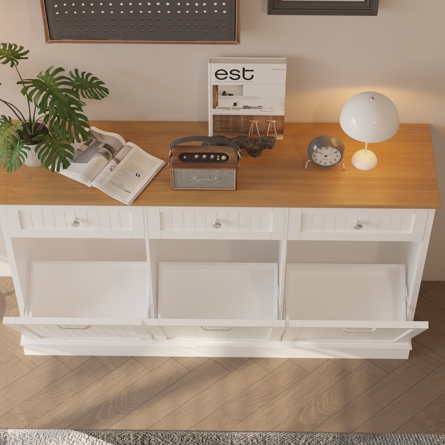 3 x 10 Gallon Triple Tilt Out Trash Can Cabinet for Trash, Recycle & Compost